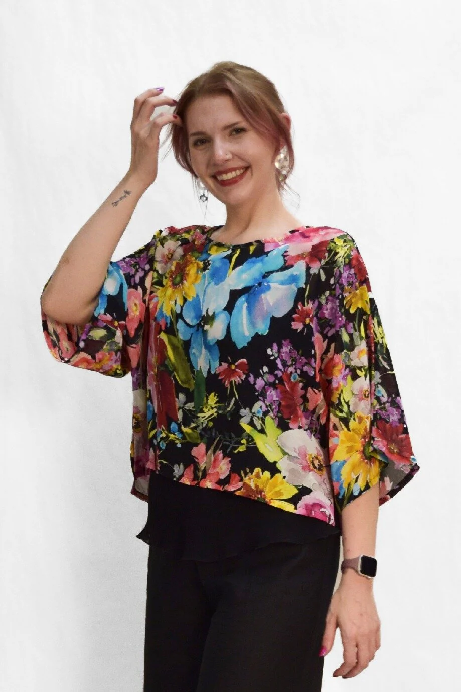 Cropped Dolman Pullover - Evening Garden