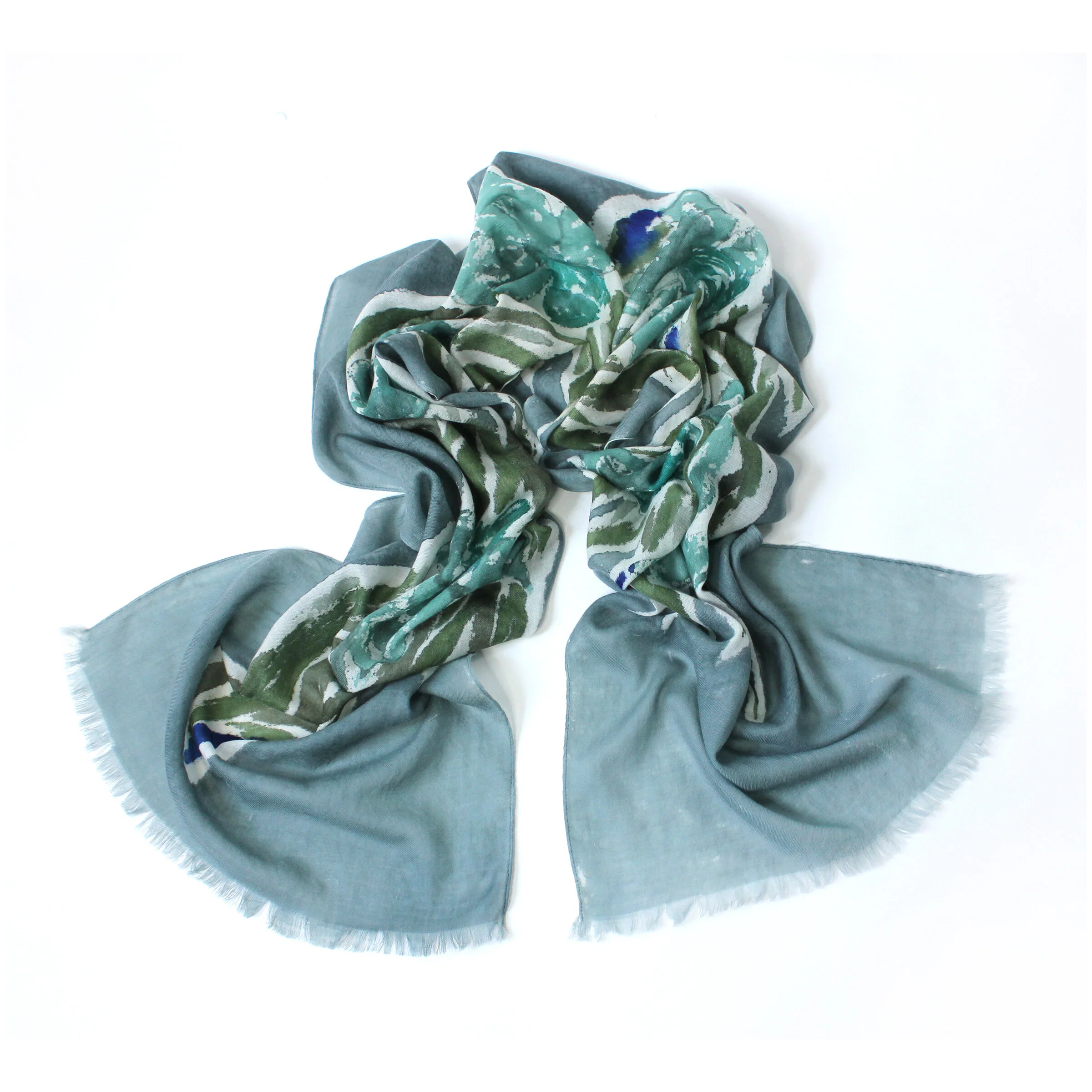 Daffodil Teal - Hand Painted Cashmere blended scarf - Daffodil Teal