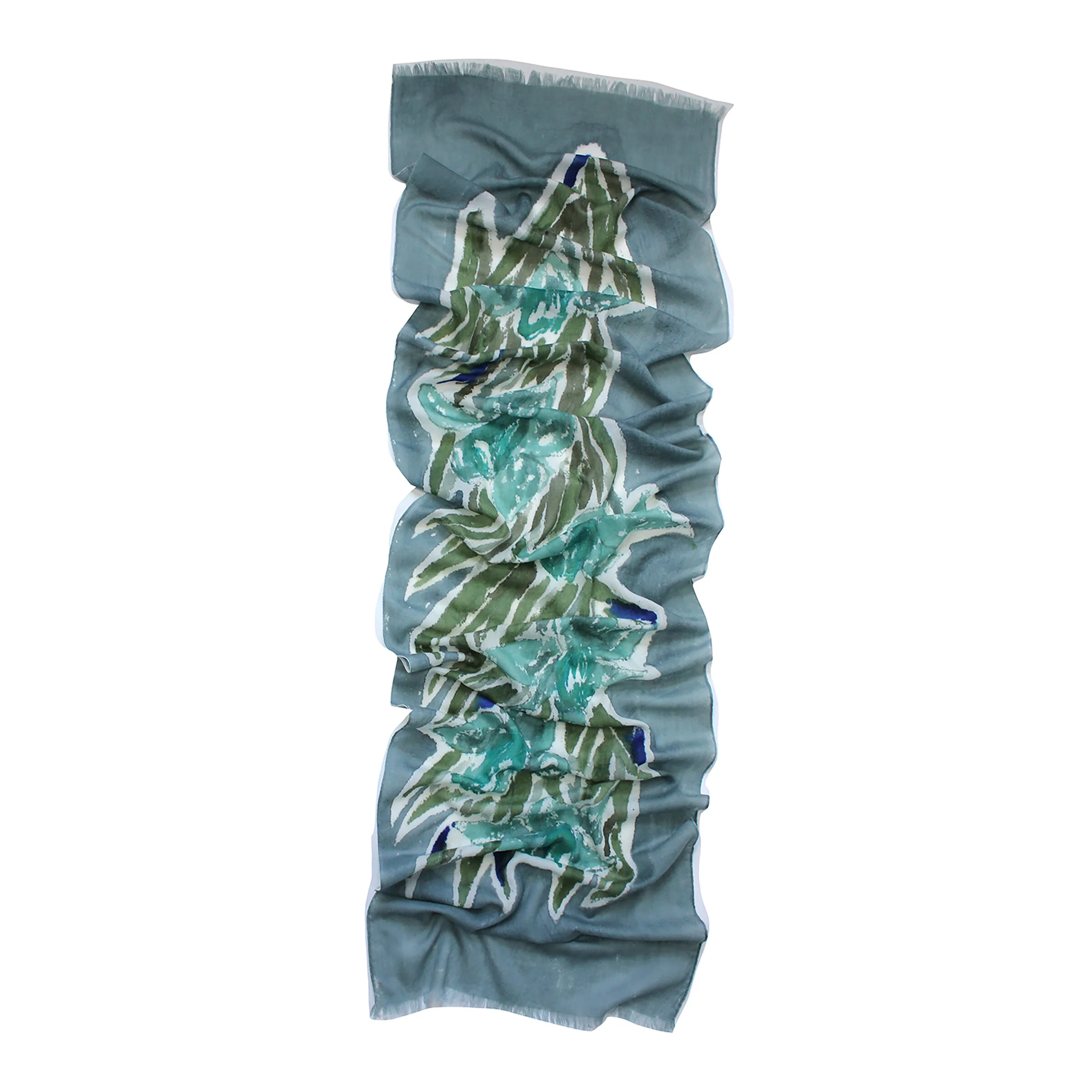 Daffodil Teal - Hand Painted Cashmere blended scarf - Daffodil Teal - Image 3