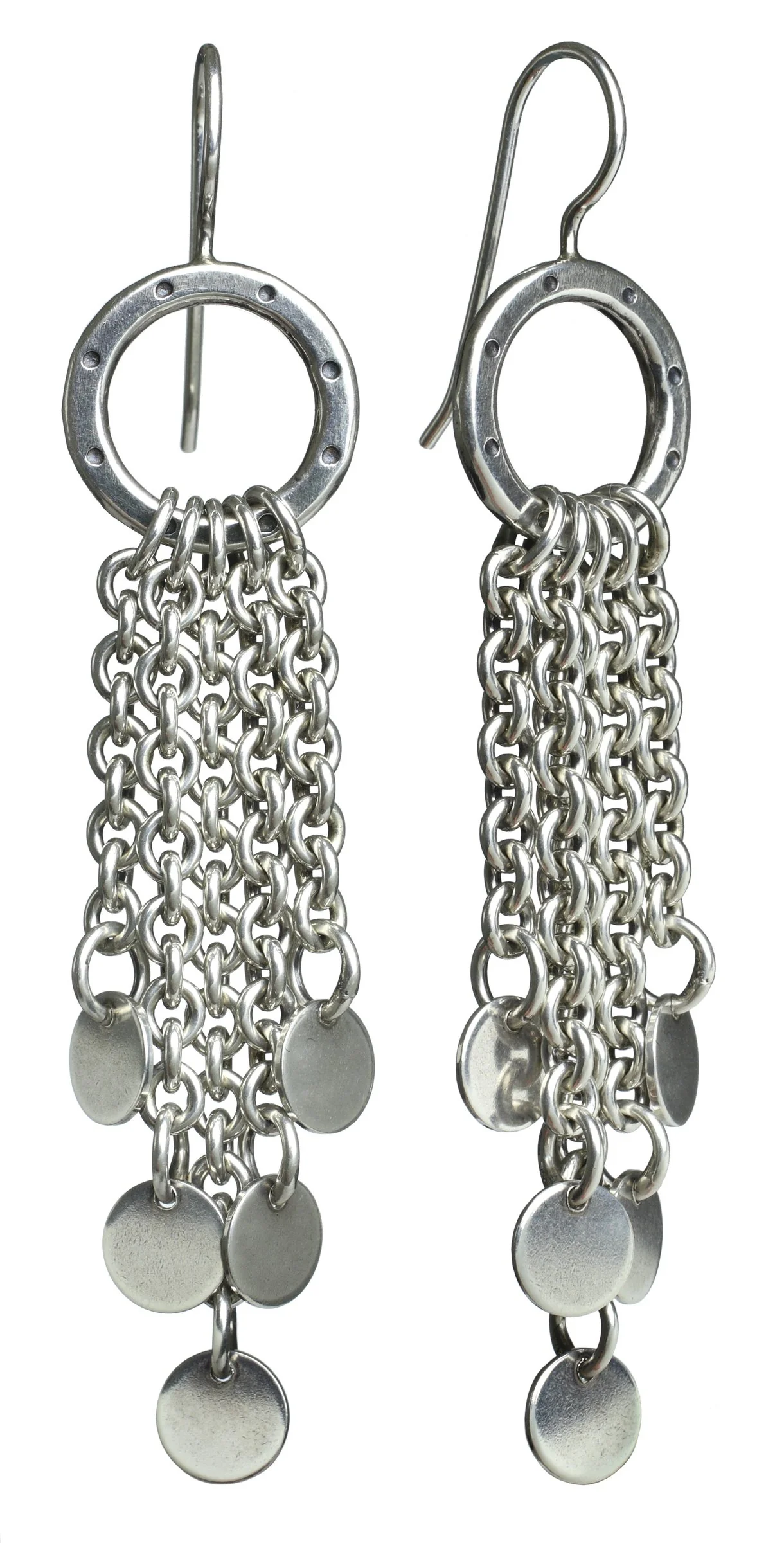Dana Earrings with Disks - Bright Silver