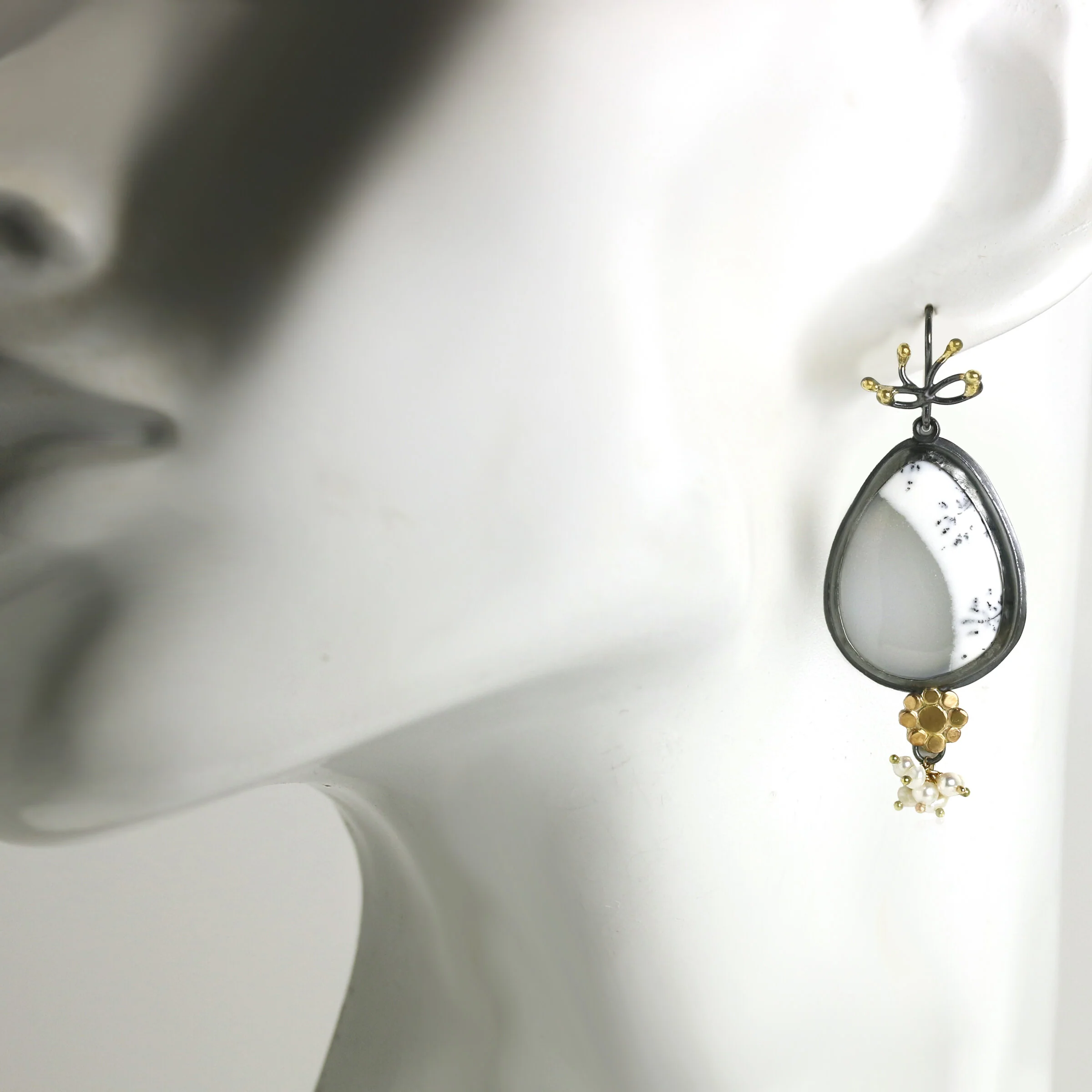 Dendritic Opal, Flowers & Sprouts Earrings - Image 2