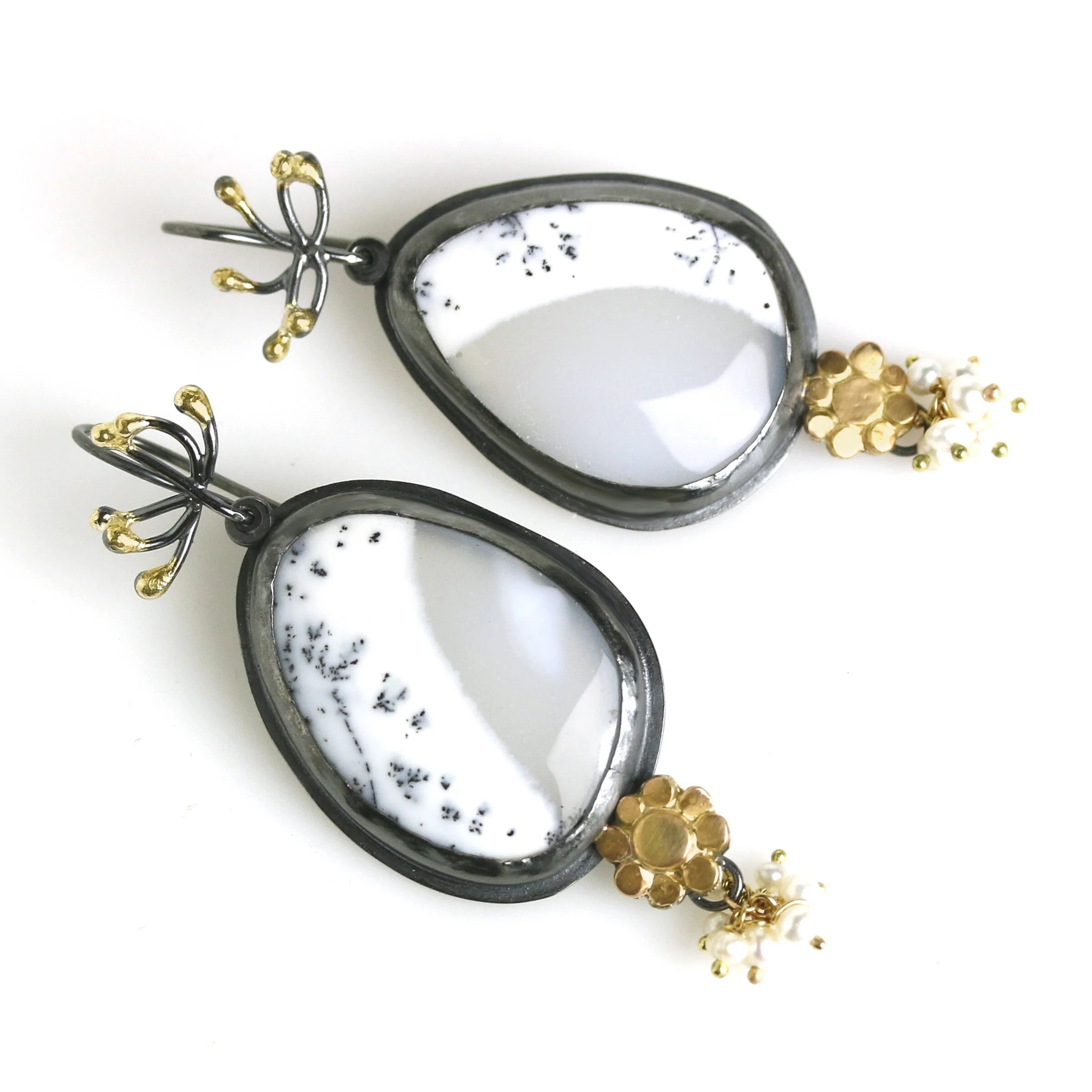 Dendritic Opal, Flowers & Sprouts Earrings - Image 3