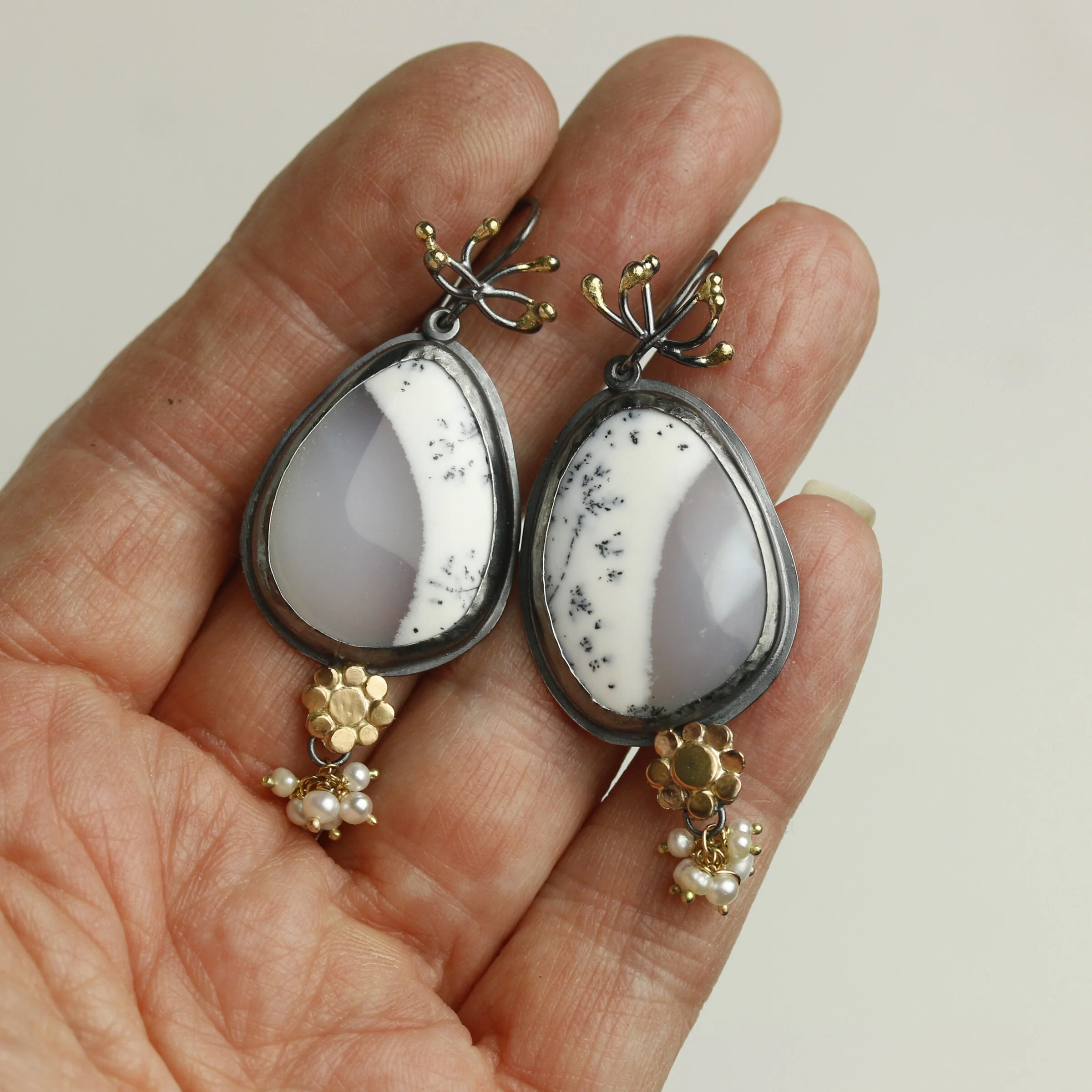 Dendritic Opal, Flowers & Sprouts Earrings - Image 4