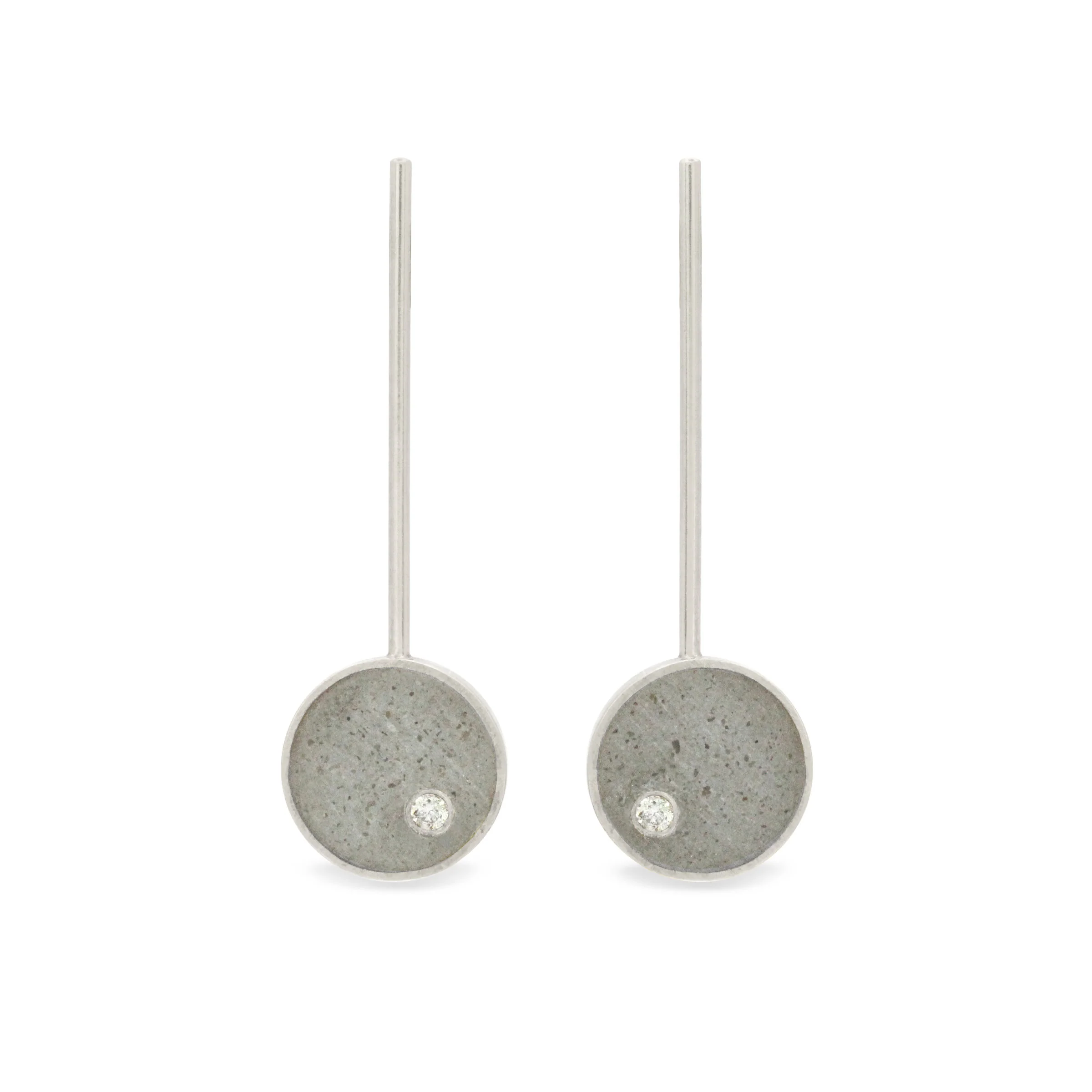 Effortless Circle Drop Earrings - Sterling Silver with Gray Concrete