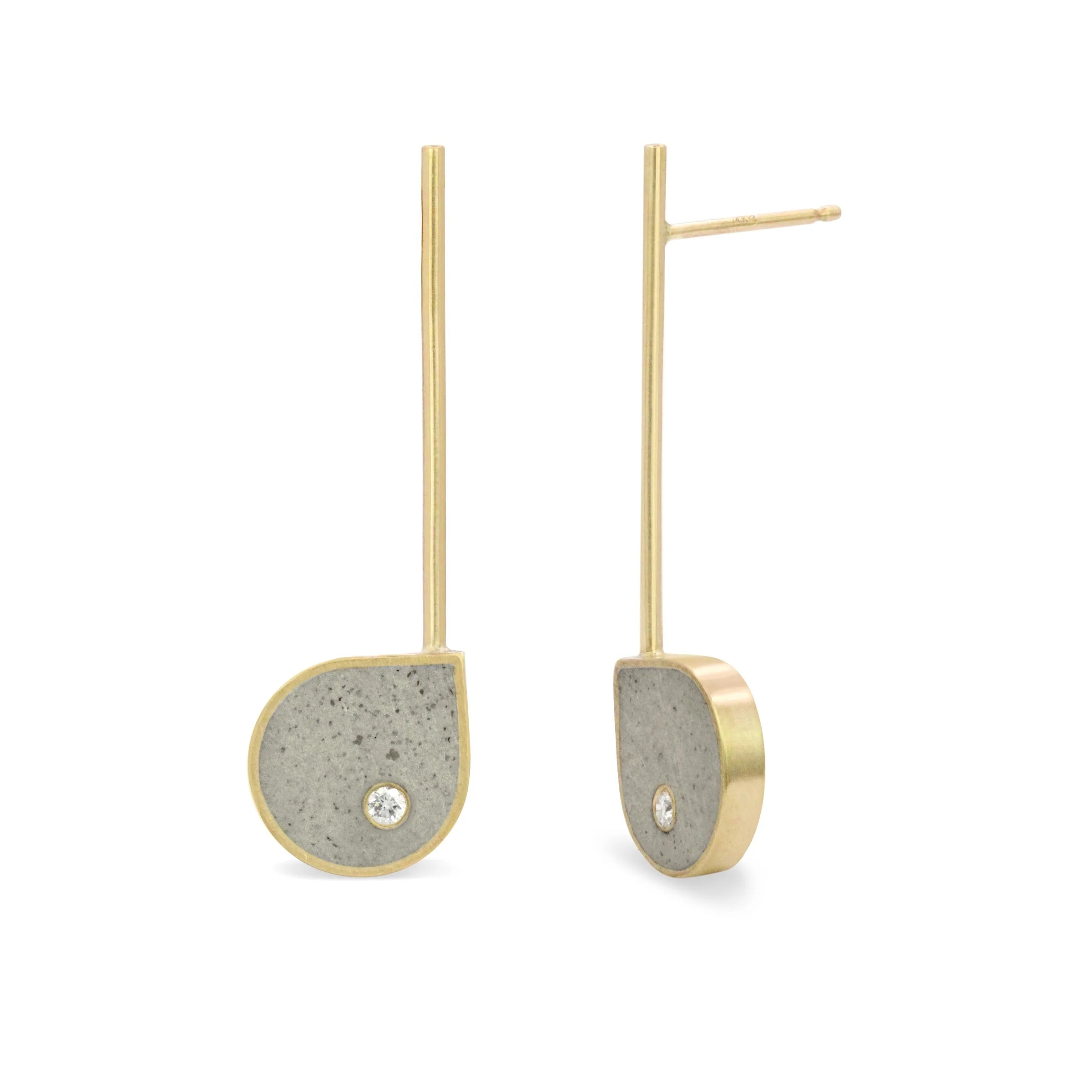 Effortless Pear Drop Earrings - 14k Yellow Gold with Gray Concrete - Image 2