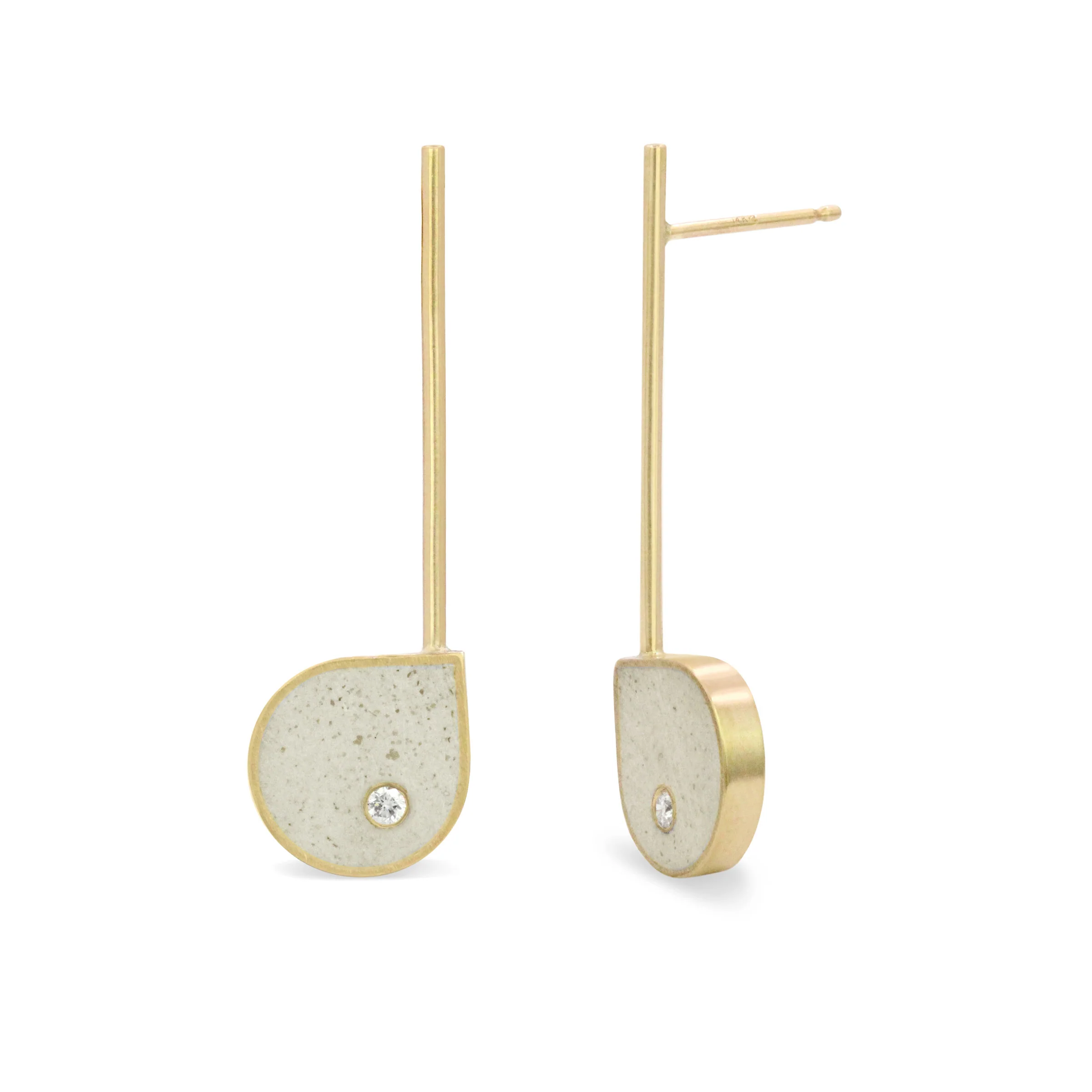 Effortless Pear Drop Earrings - 14k Yellow Gold with White Concrete - Image 2