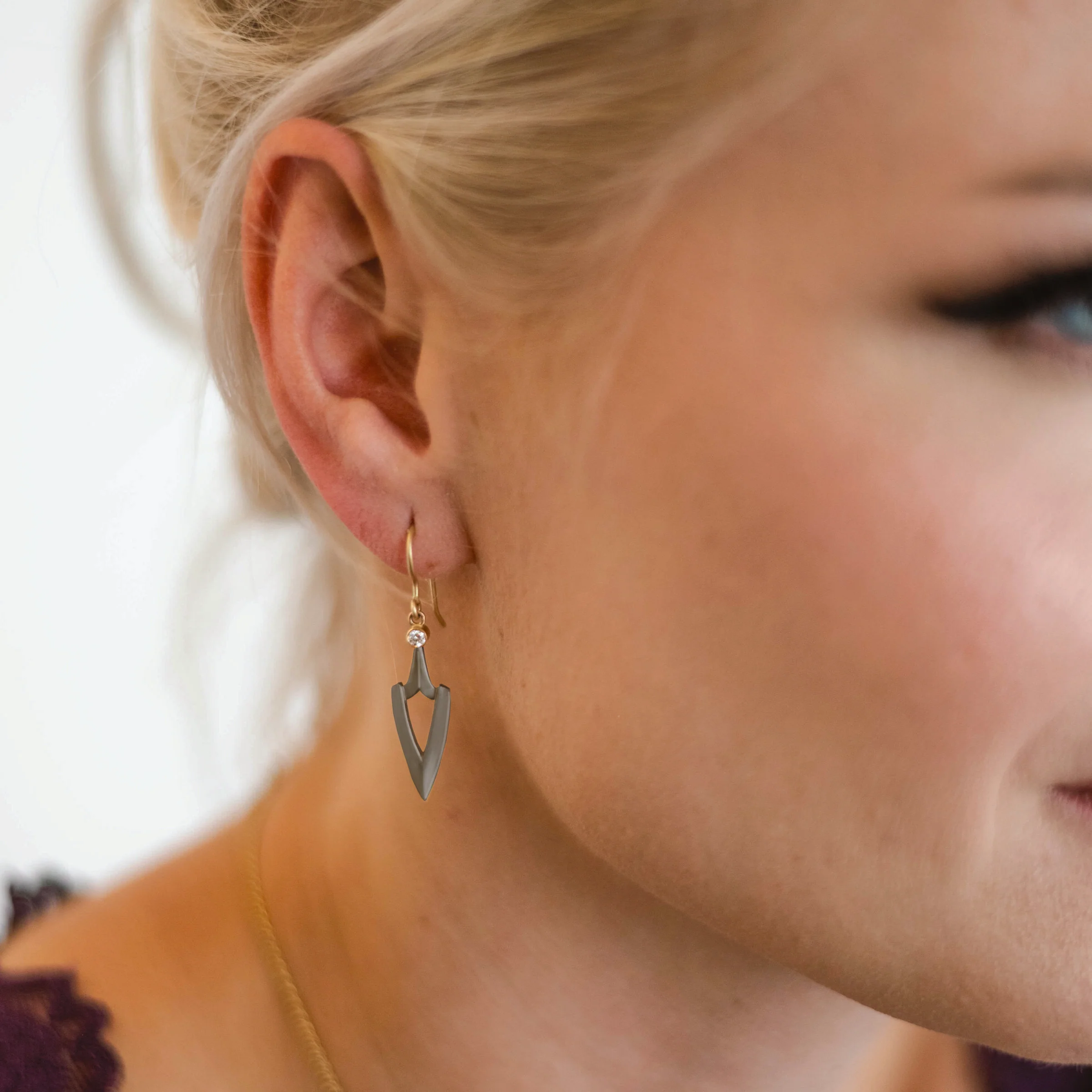 Elongated Warrior Earrings - Oxidized Silver & 18k Gold - Image 2