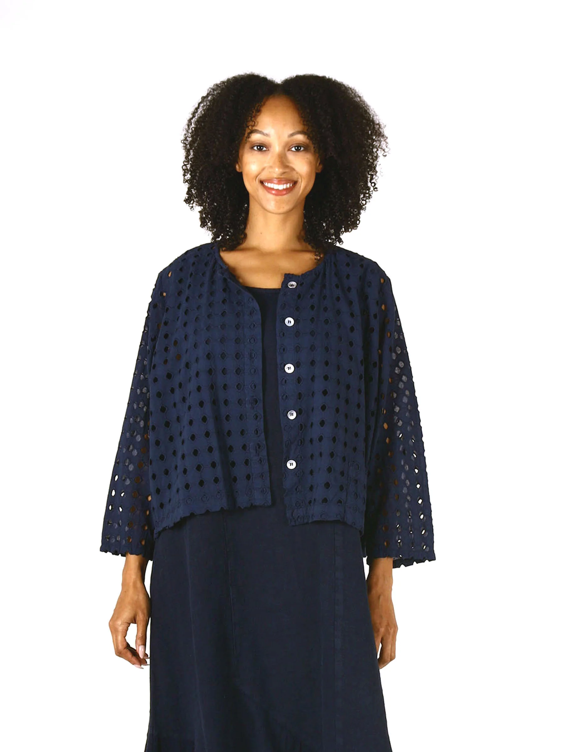 Embroidered Cotton Eyelet Cardigan - Image 2