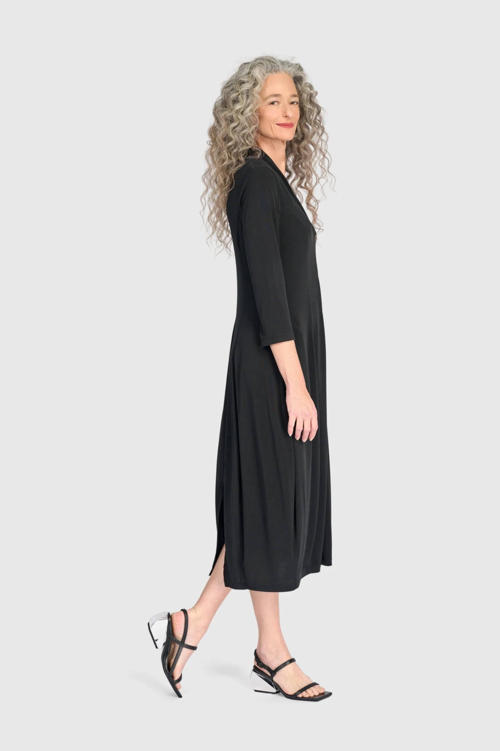 Essential 3/4 Sleeve Slinky Cocoon Dress - Black - Image 2