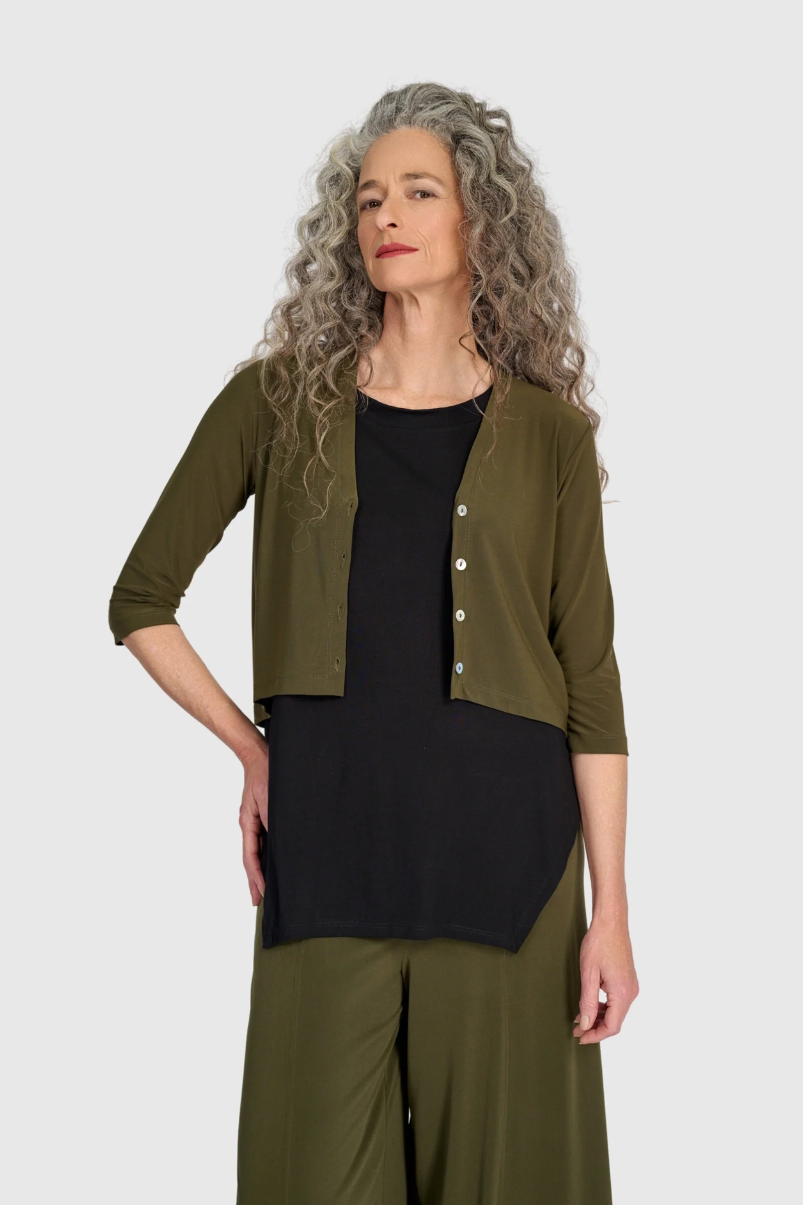 Essential Slinky Cropped Cardigan - Khaki
