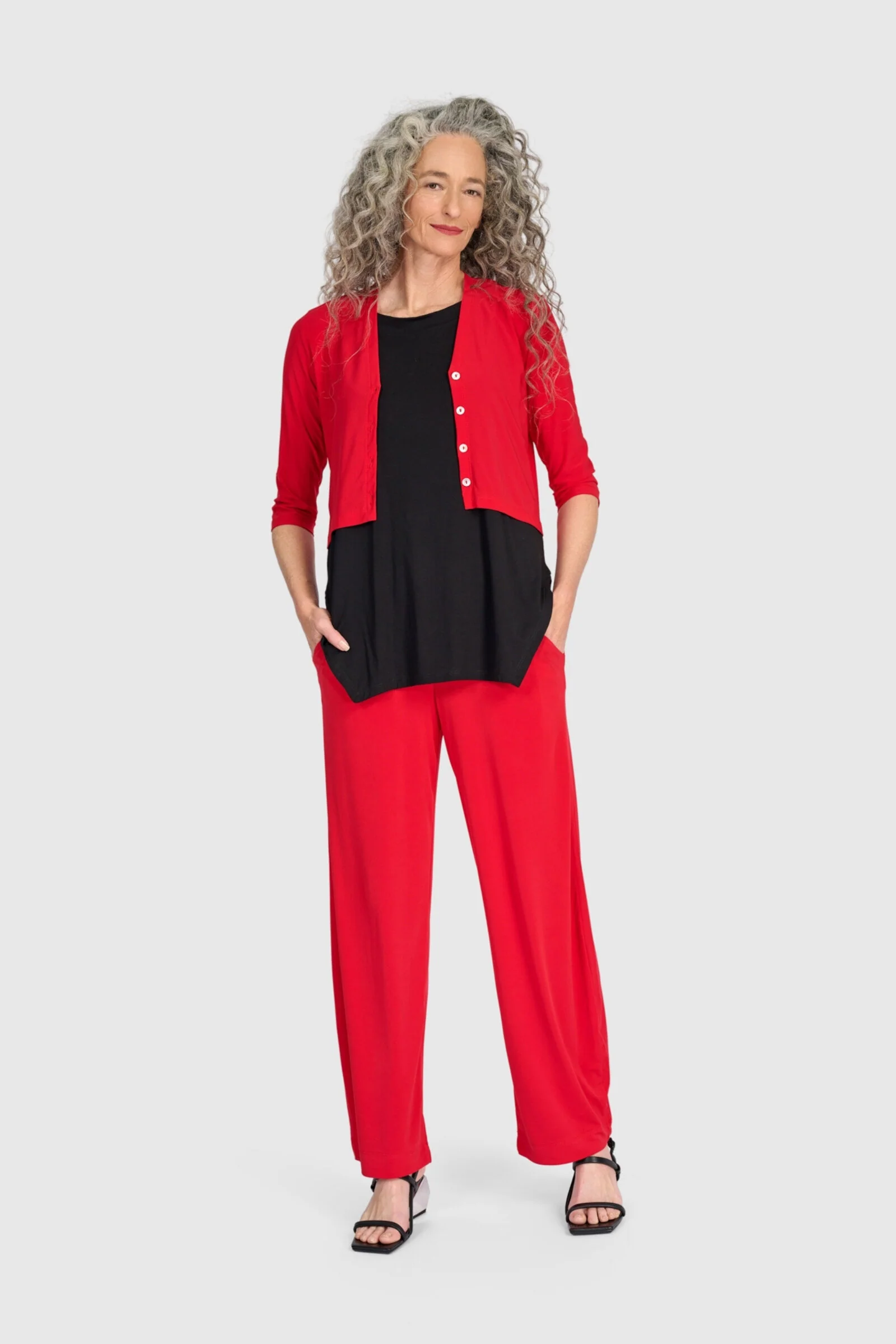 Essential Slinky Cropped Cardigan - Red - Image 4