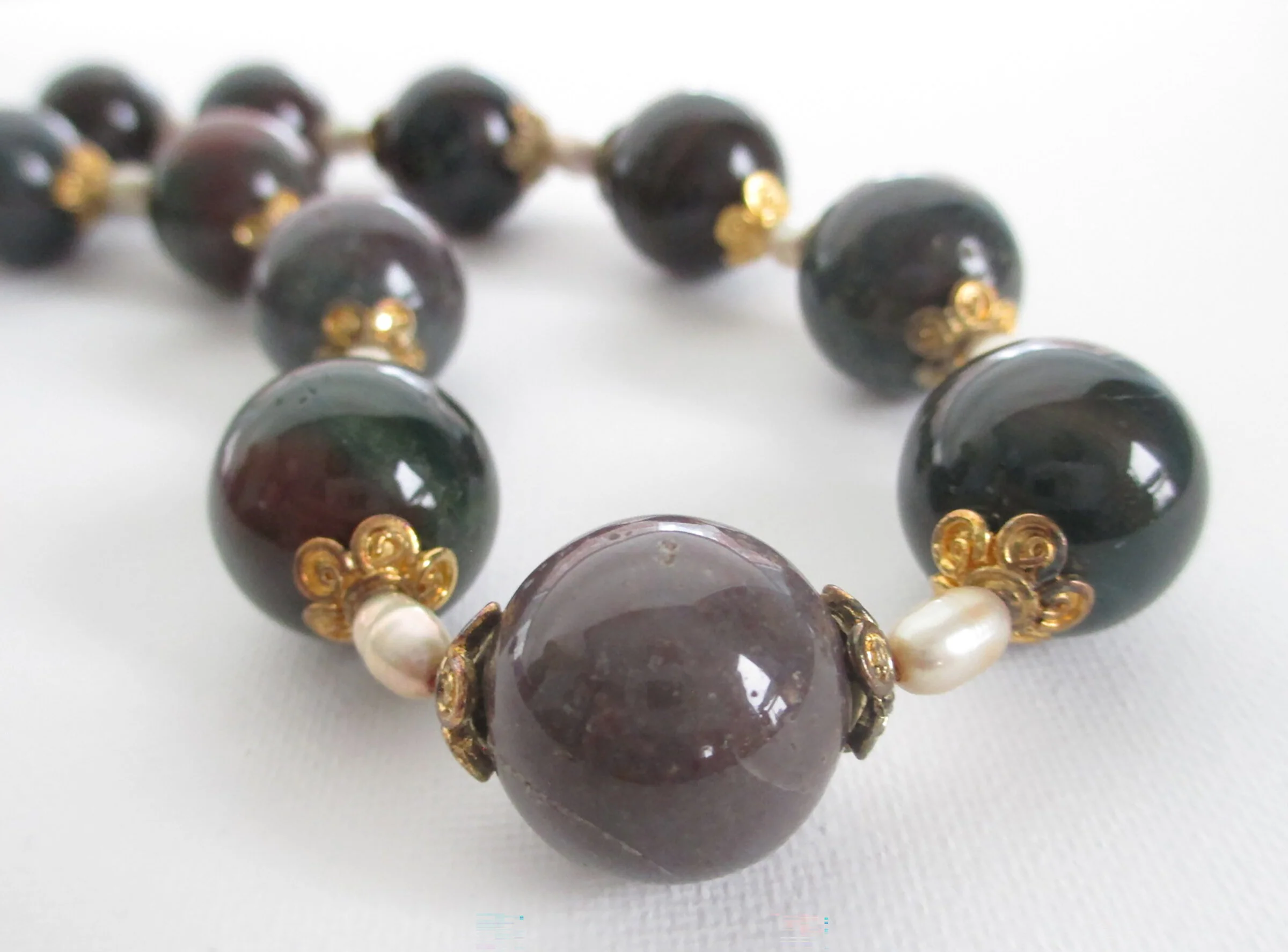 Fancy Jasper, Pearl and Vermeil necklace - Image 3