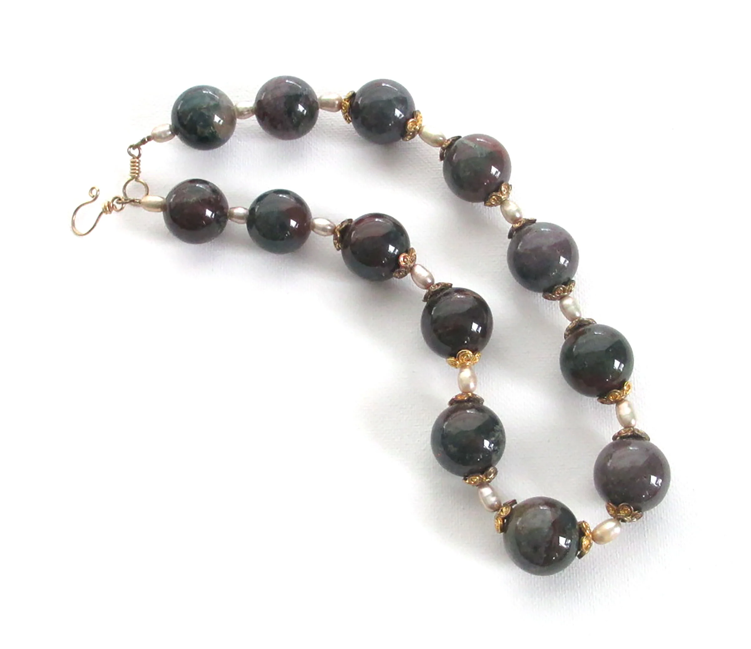 Fancy Jasper, Pearl and Vermeil necklace - Image 2
