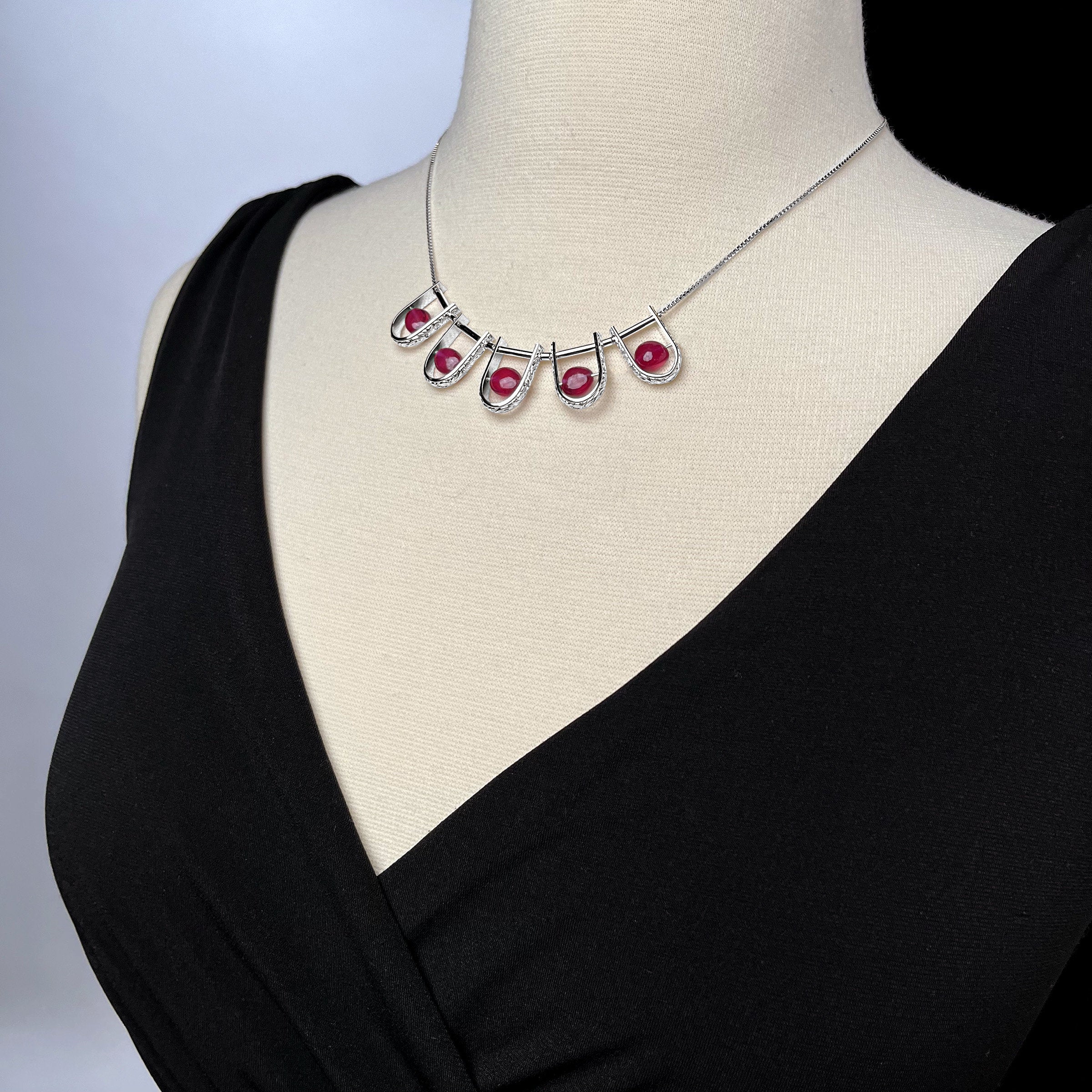 Five Gemstone Collar Necklace - Ruby - Image 2