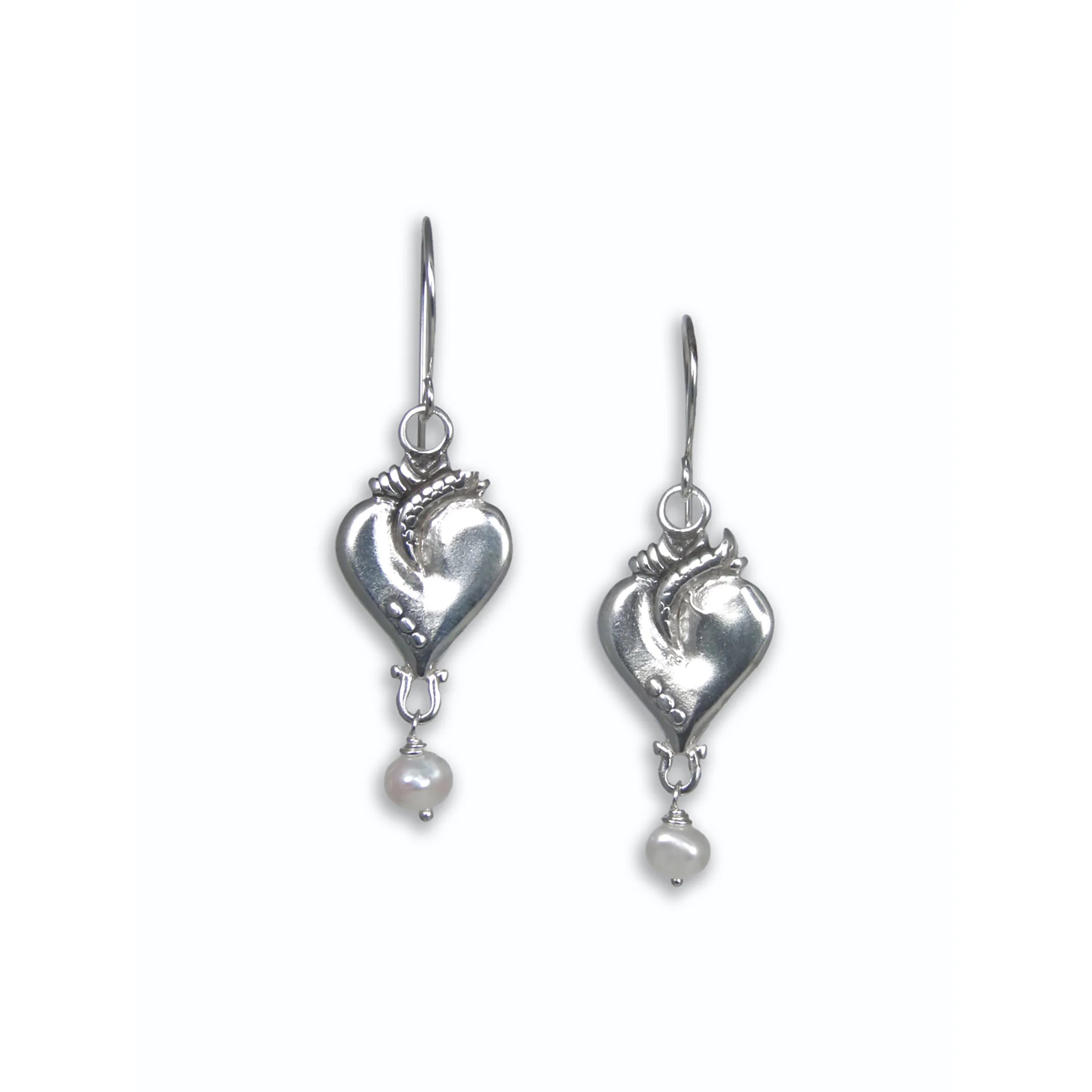 Flaming Heart with Pearl Earrings