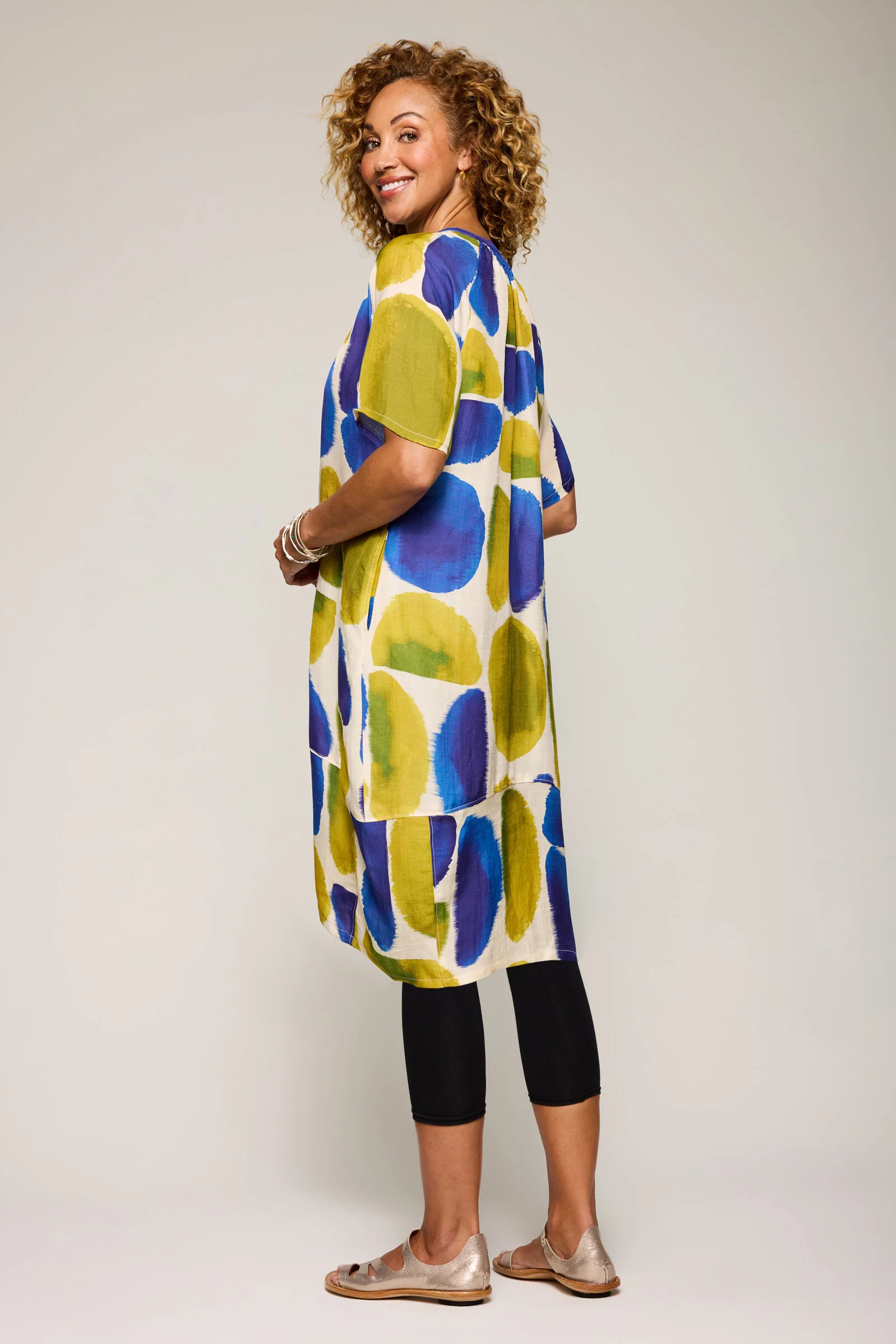 Fluid Linen Vivienne Dress - Olive/Cobalt Stones - Image 3