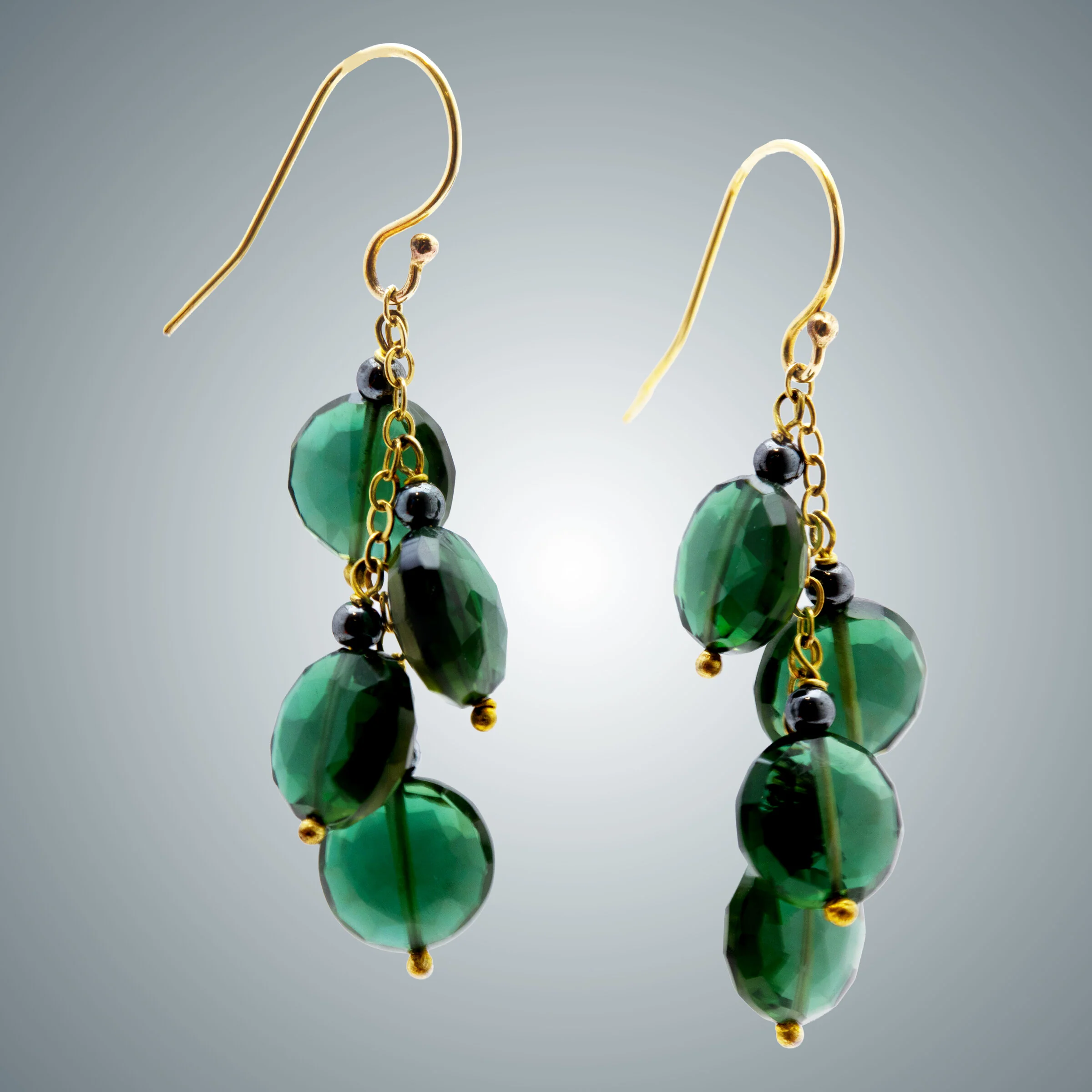 Forest Green Quartz Coins & Gold-Filled Earrings