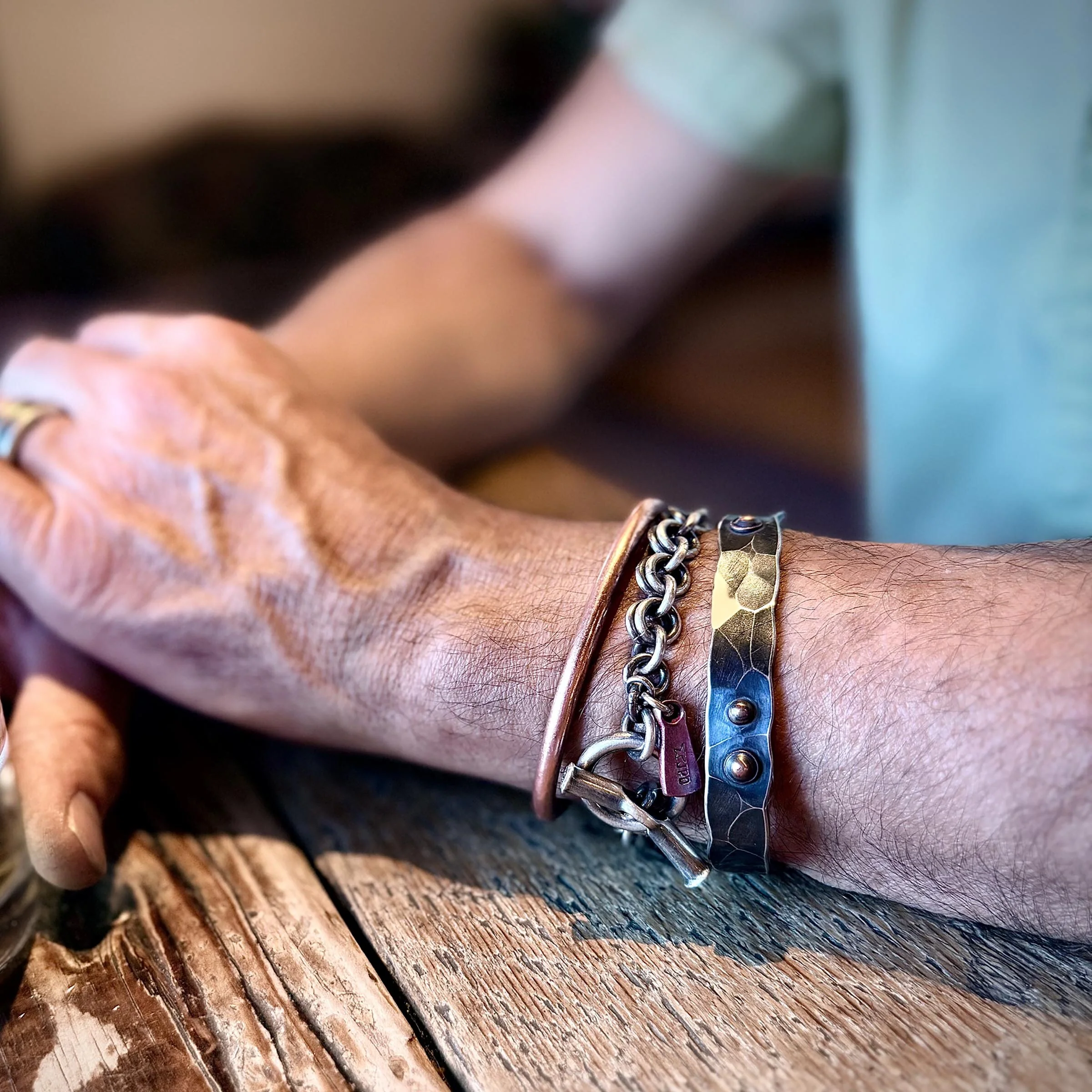 Forged Silver & Copper Rivets Cuff - Image 2