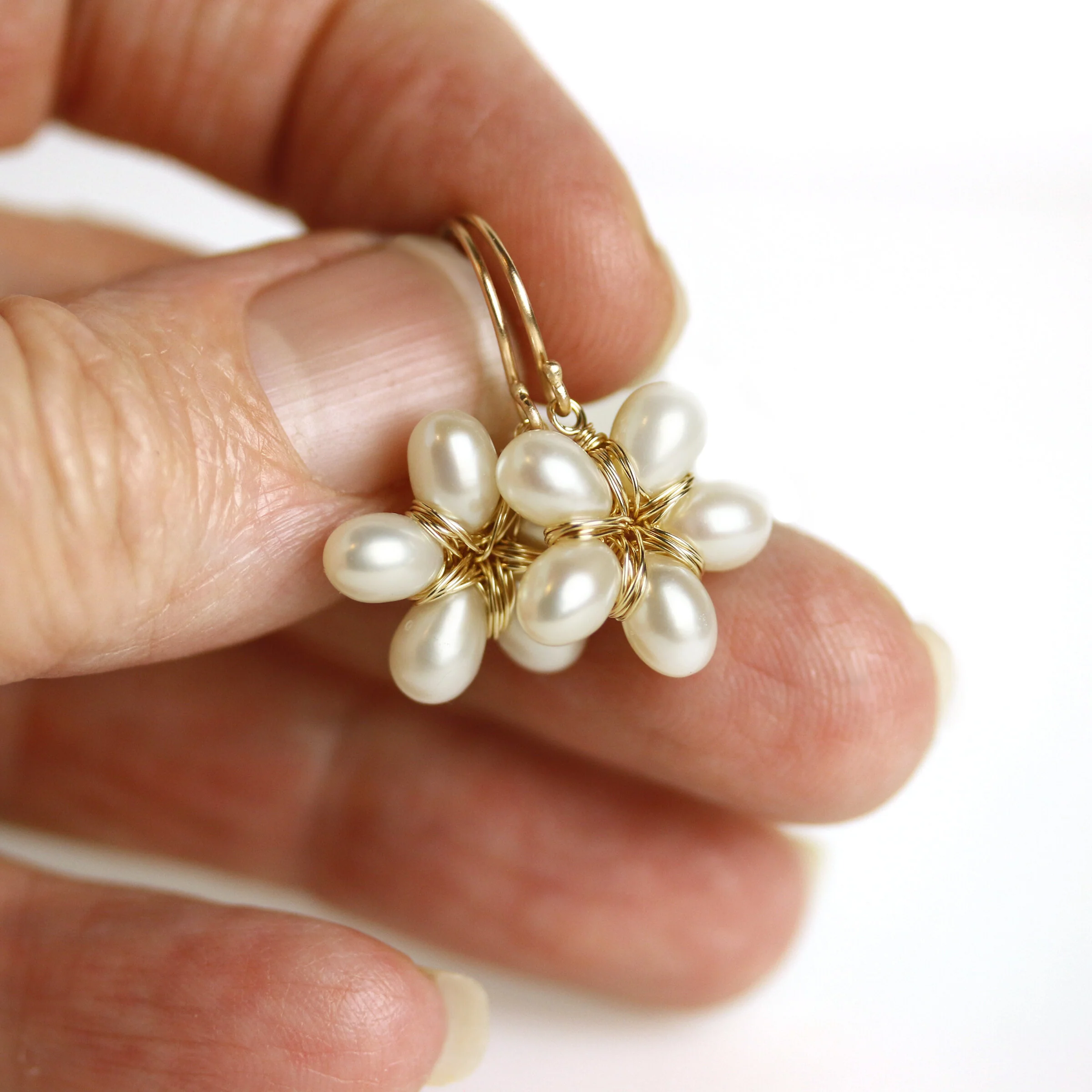 Freshwater Pearl Flower Earrings - Image 2