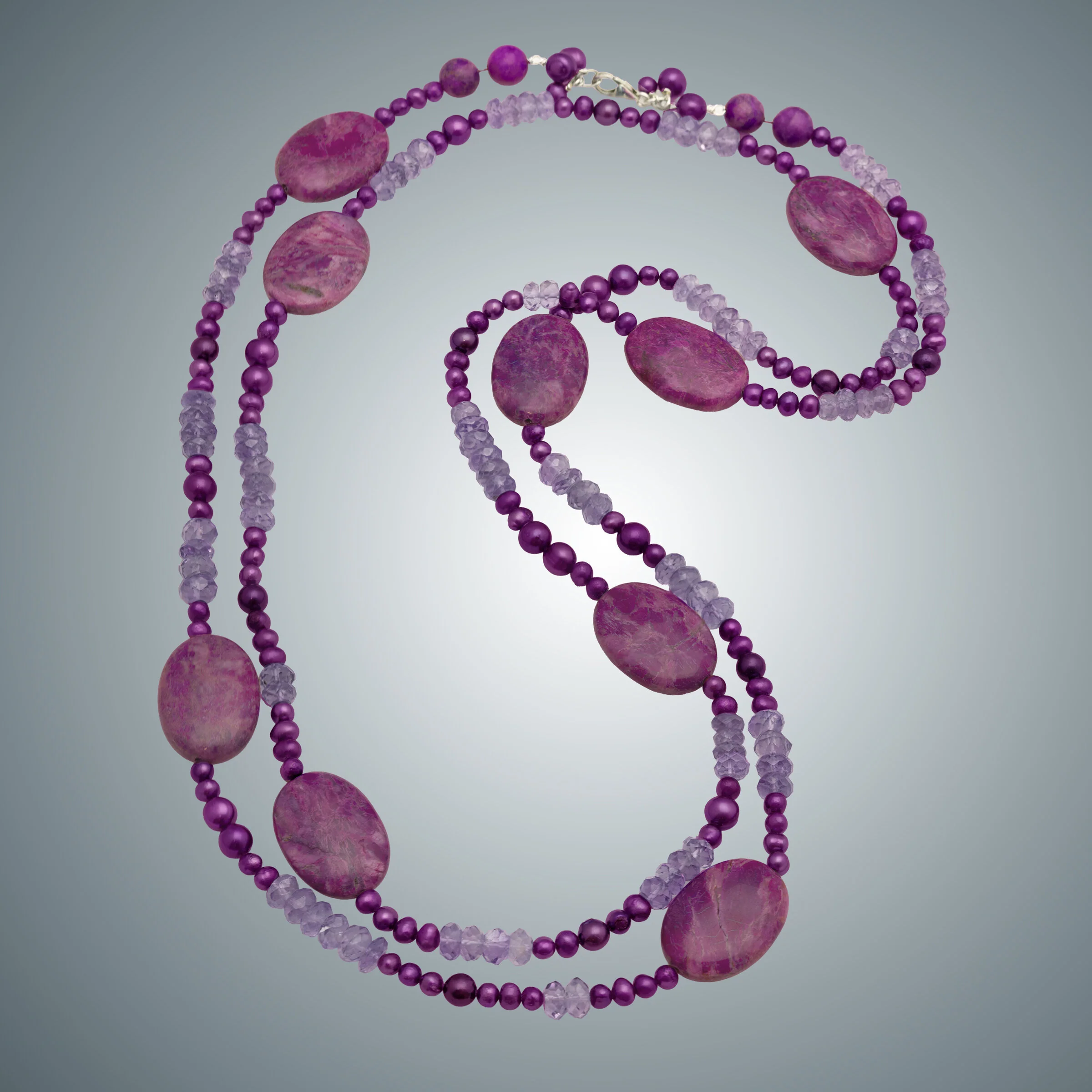 Fuchsia Agate, Pearl & Amethyst Necklace