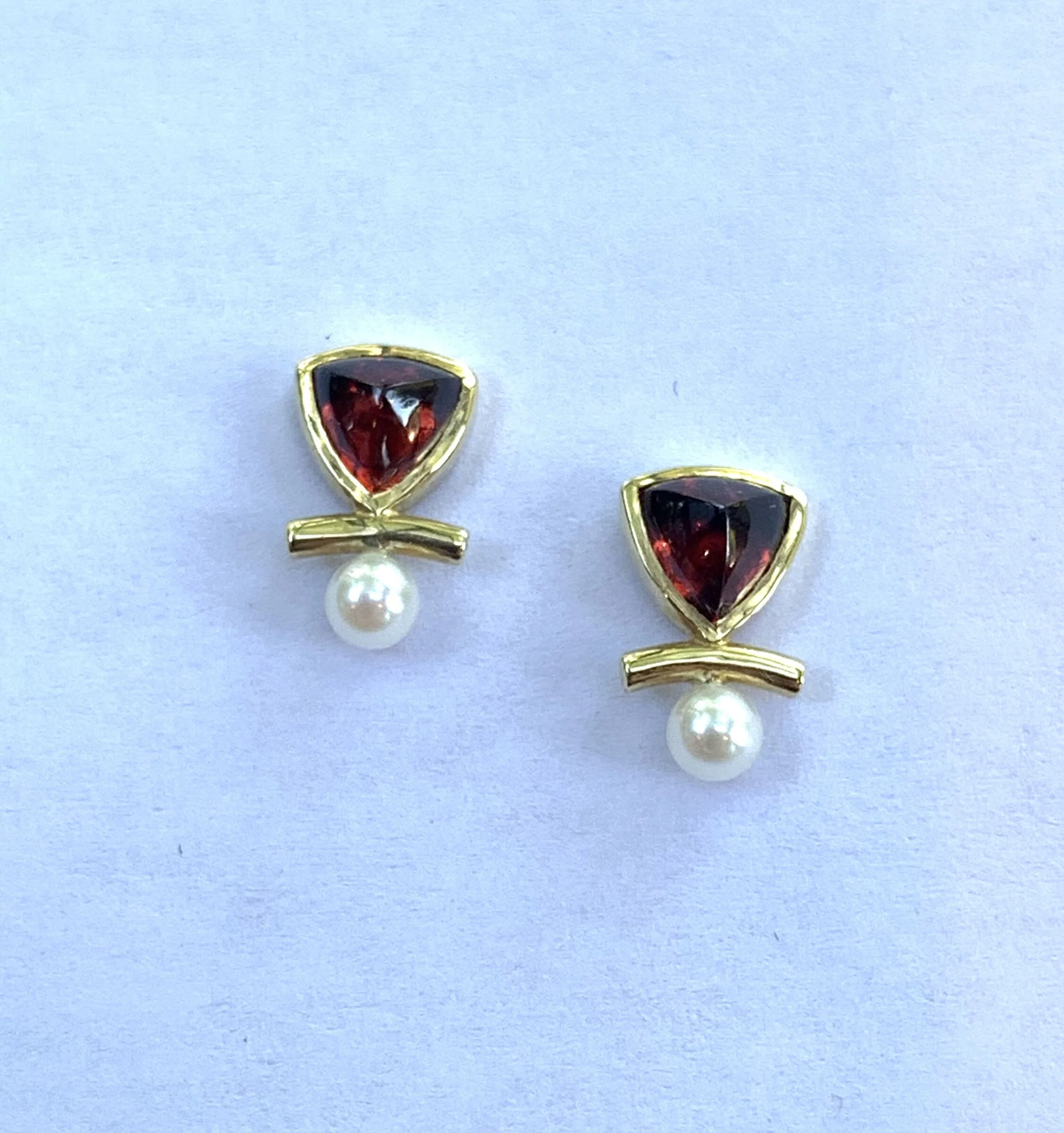 Garnet & Pearl Stud Earrings