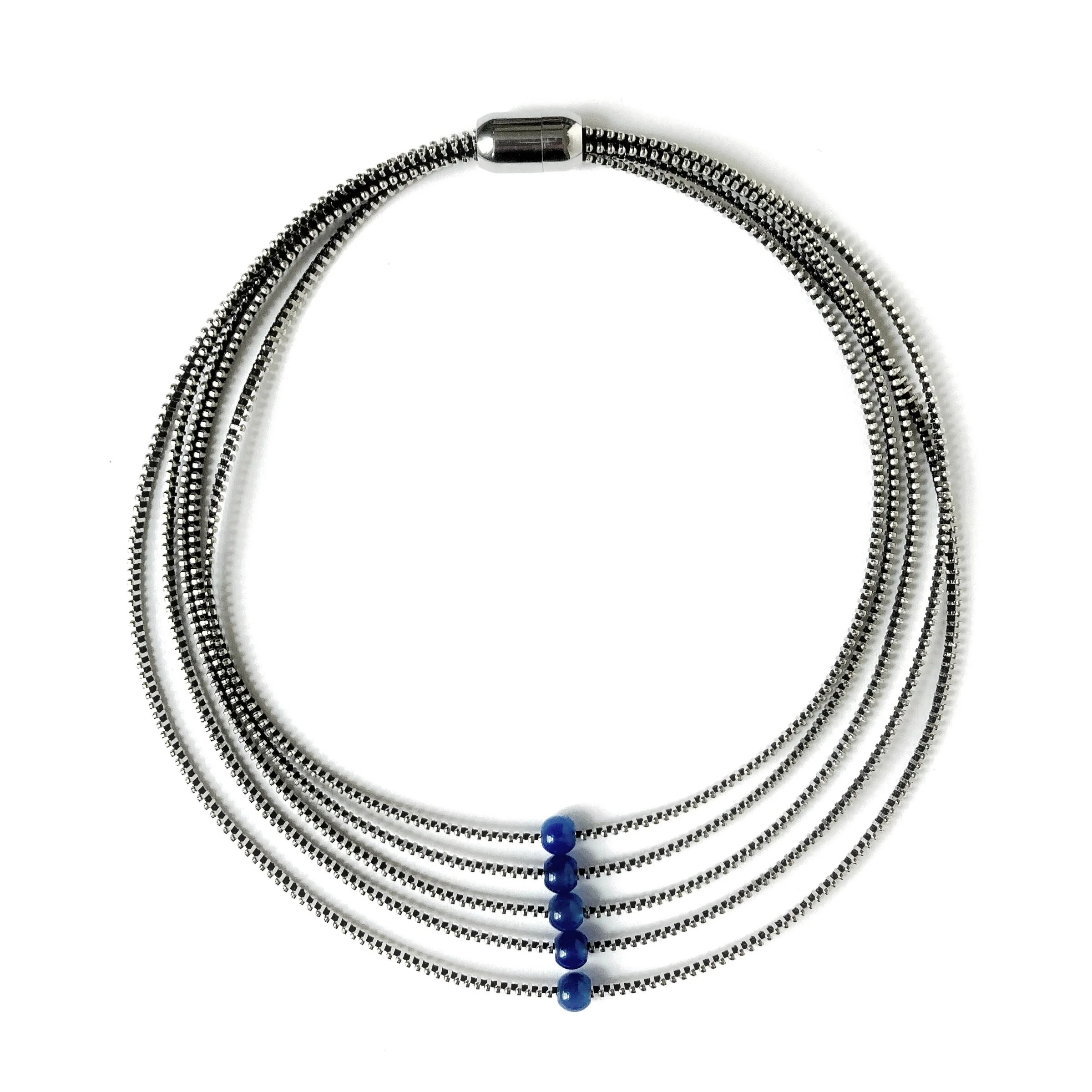 Gem Zipper Strand Necklace - Blue Onyx Beads - Image 2