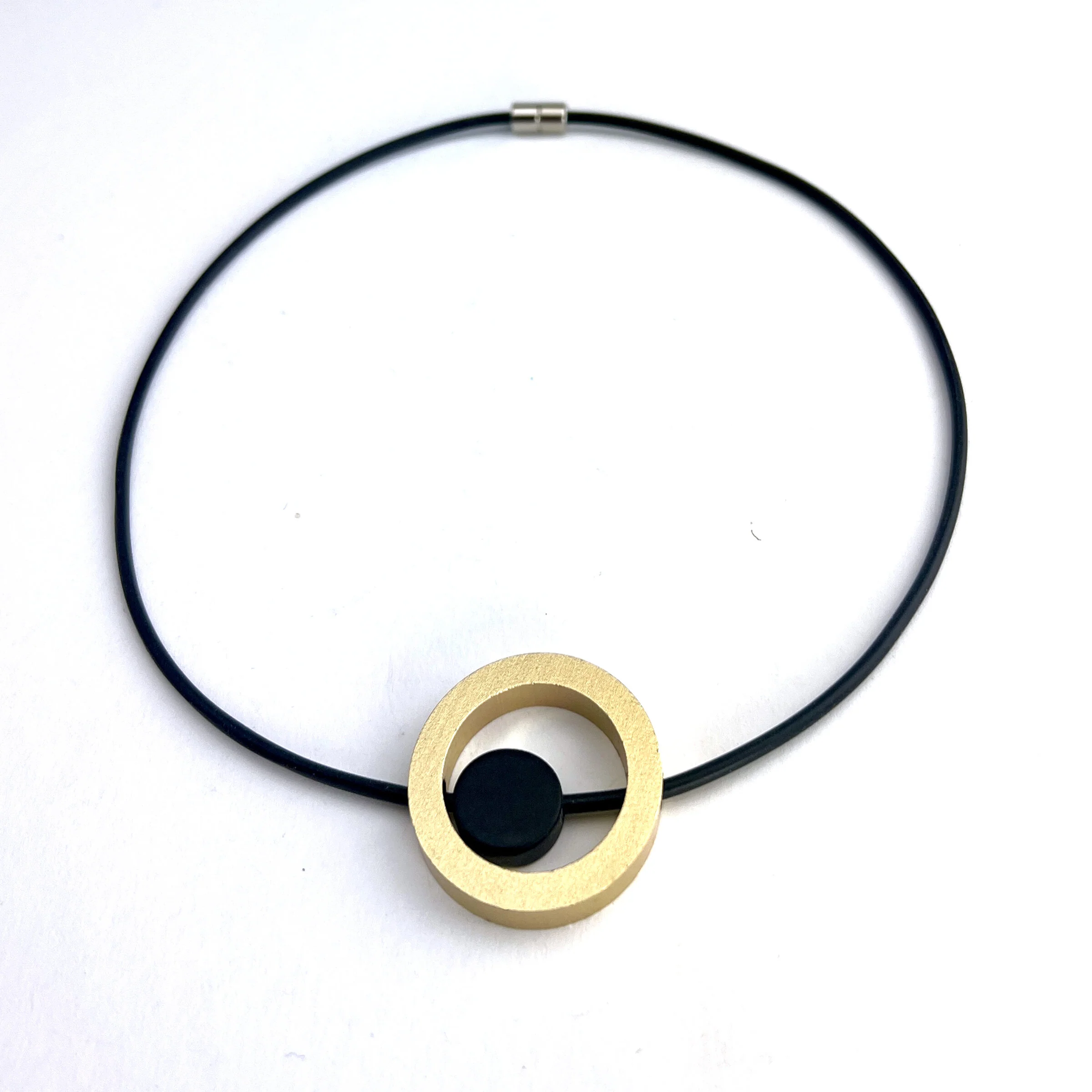 Gold Circle and Wood Disc Necklace