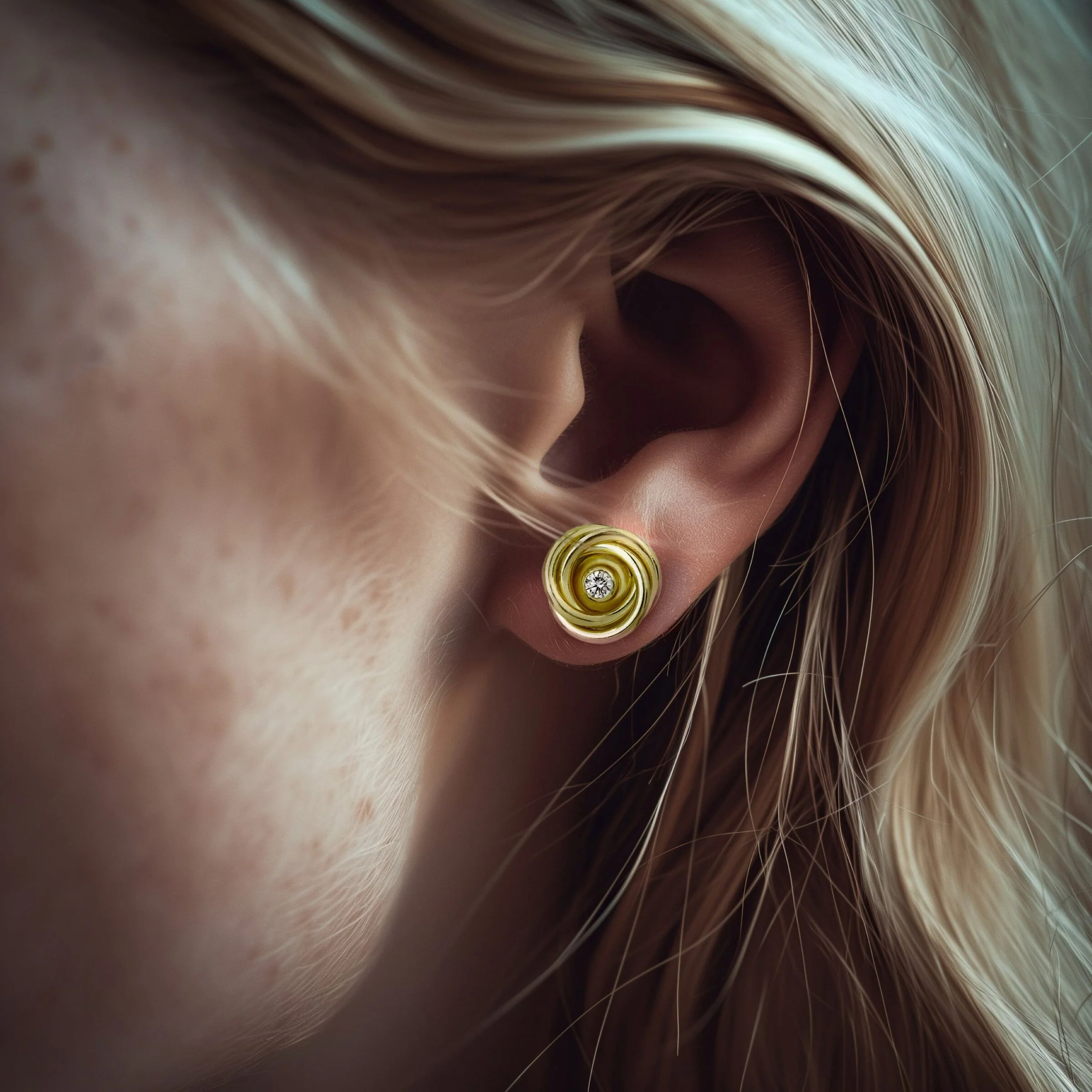 Gold & Diamond Knot Earrings - Image 2