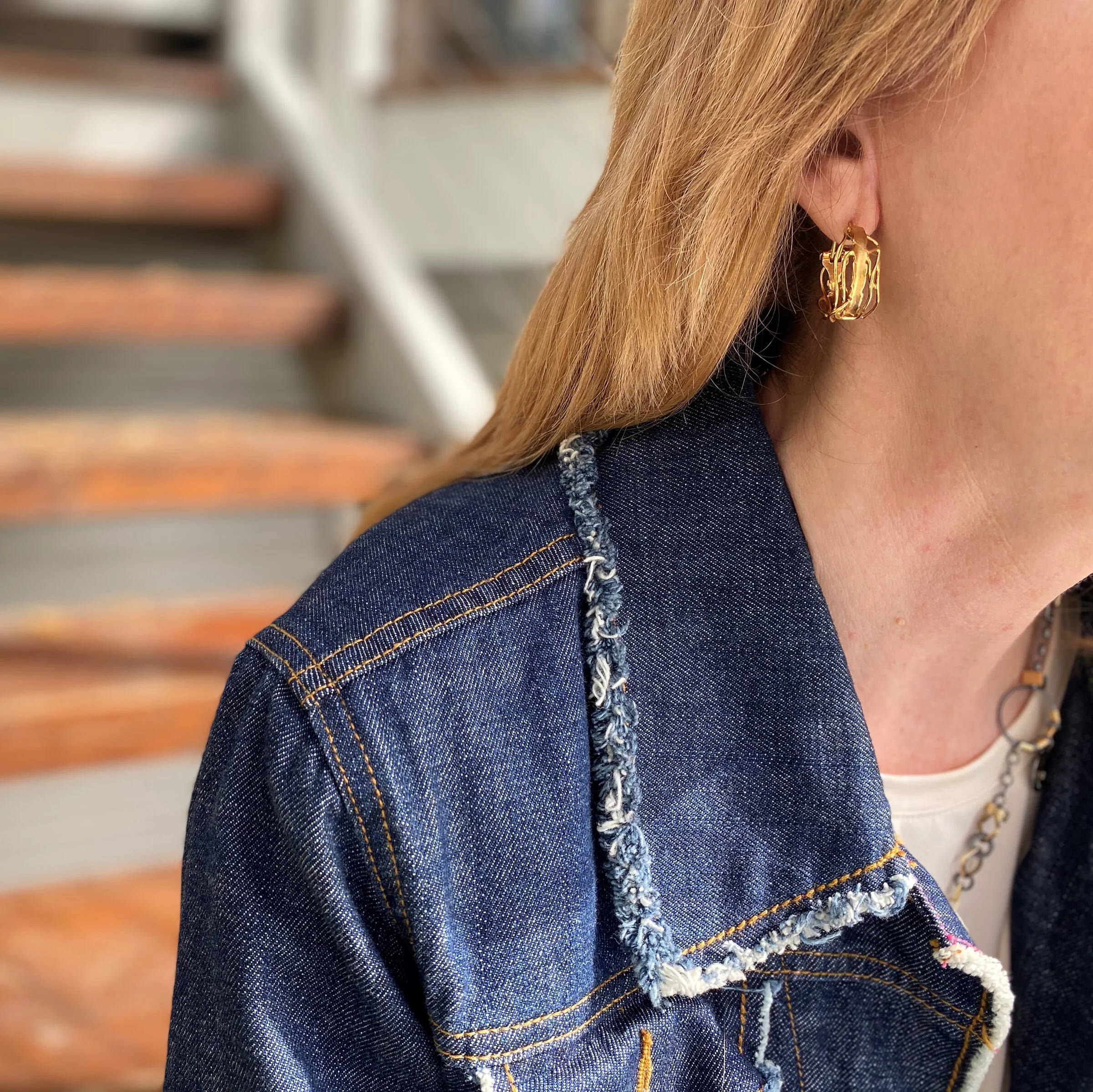 Medium Gold Edge Hoop Earrings - Image 2