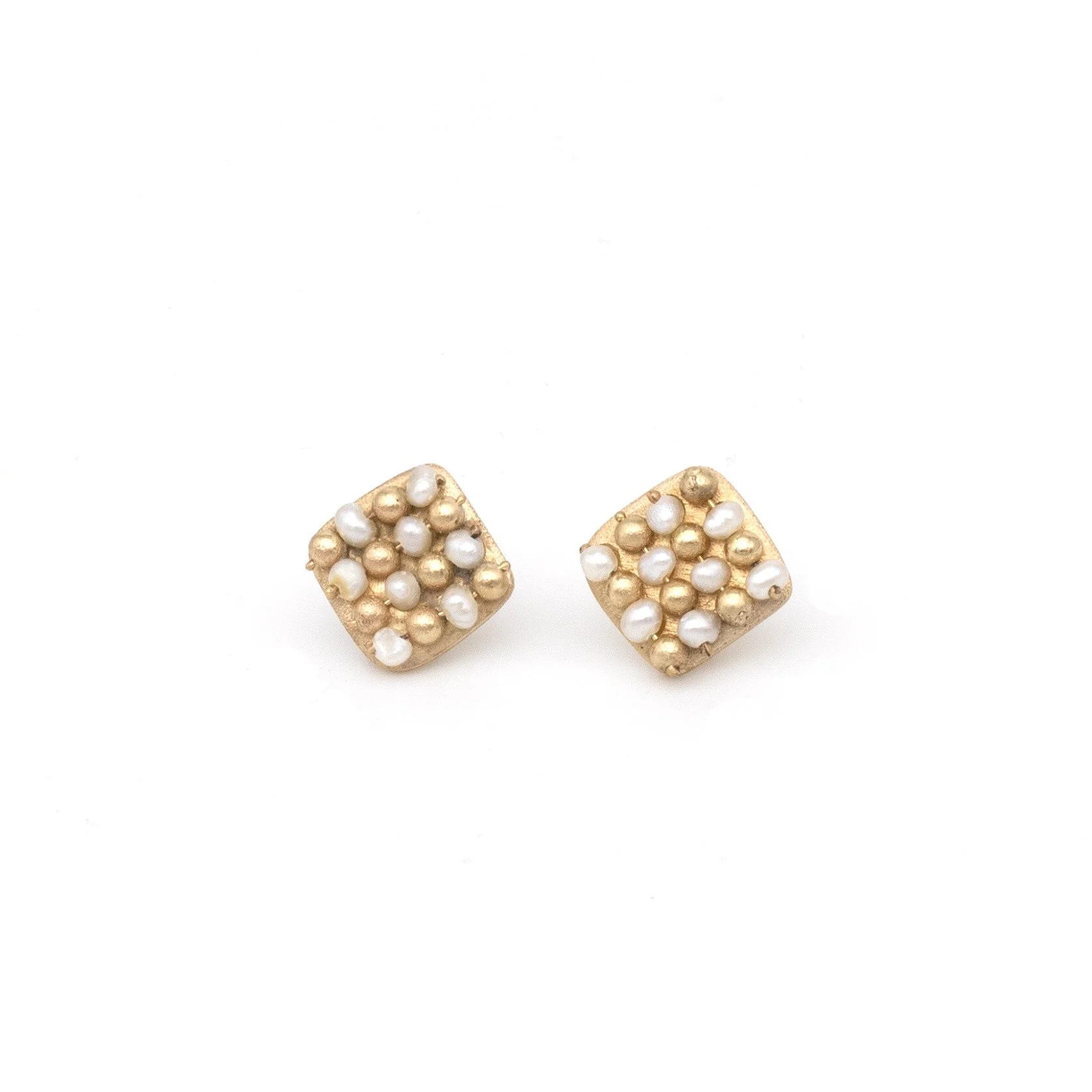 Gold Pearl Checkered Earrings - Image 3
