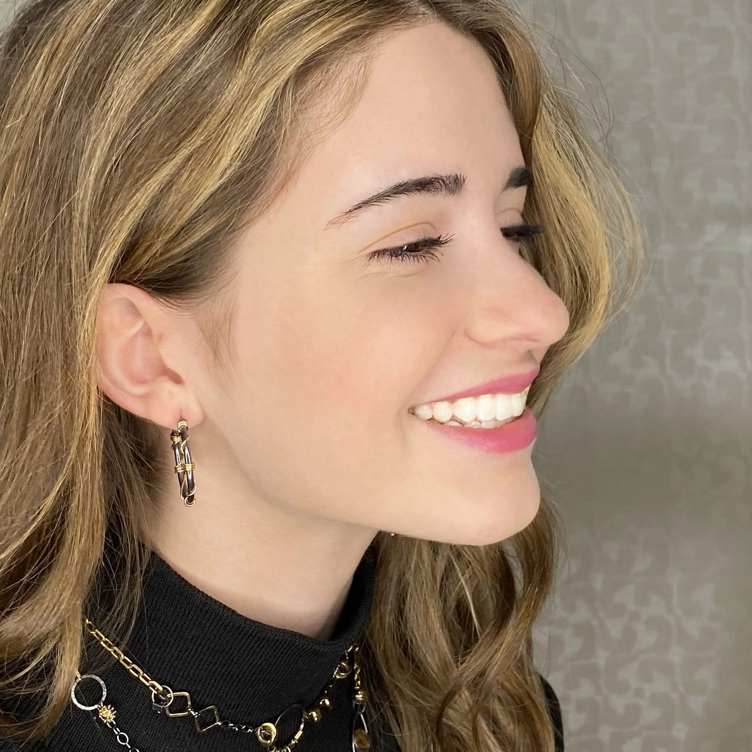 Black & Gold Wrapped Hoop Earrings - Image 4
