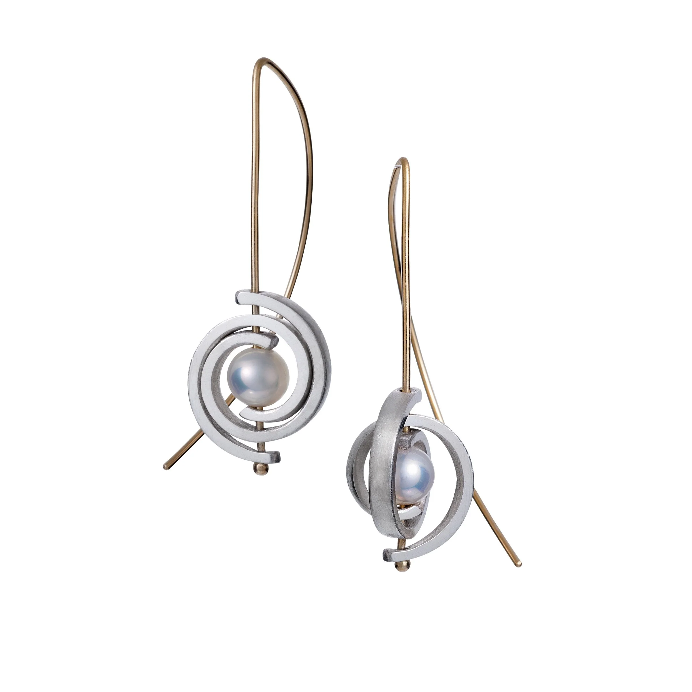 Orbits Small Spiral Earrings with White Pearl