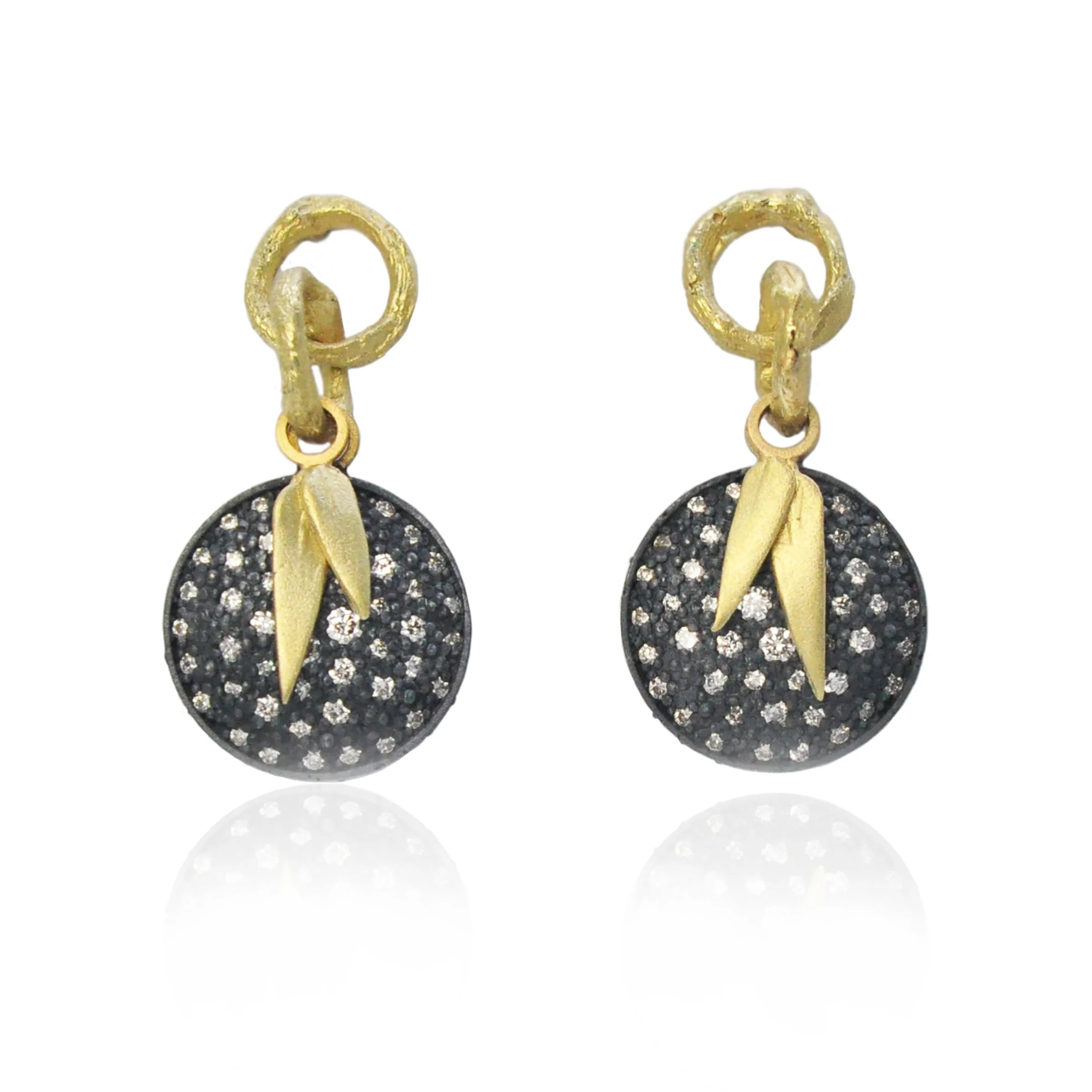 Pave Disc Earrings with Bamboo Charm II