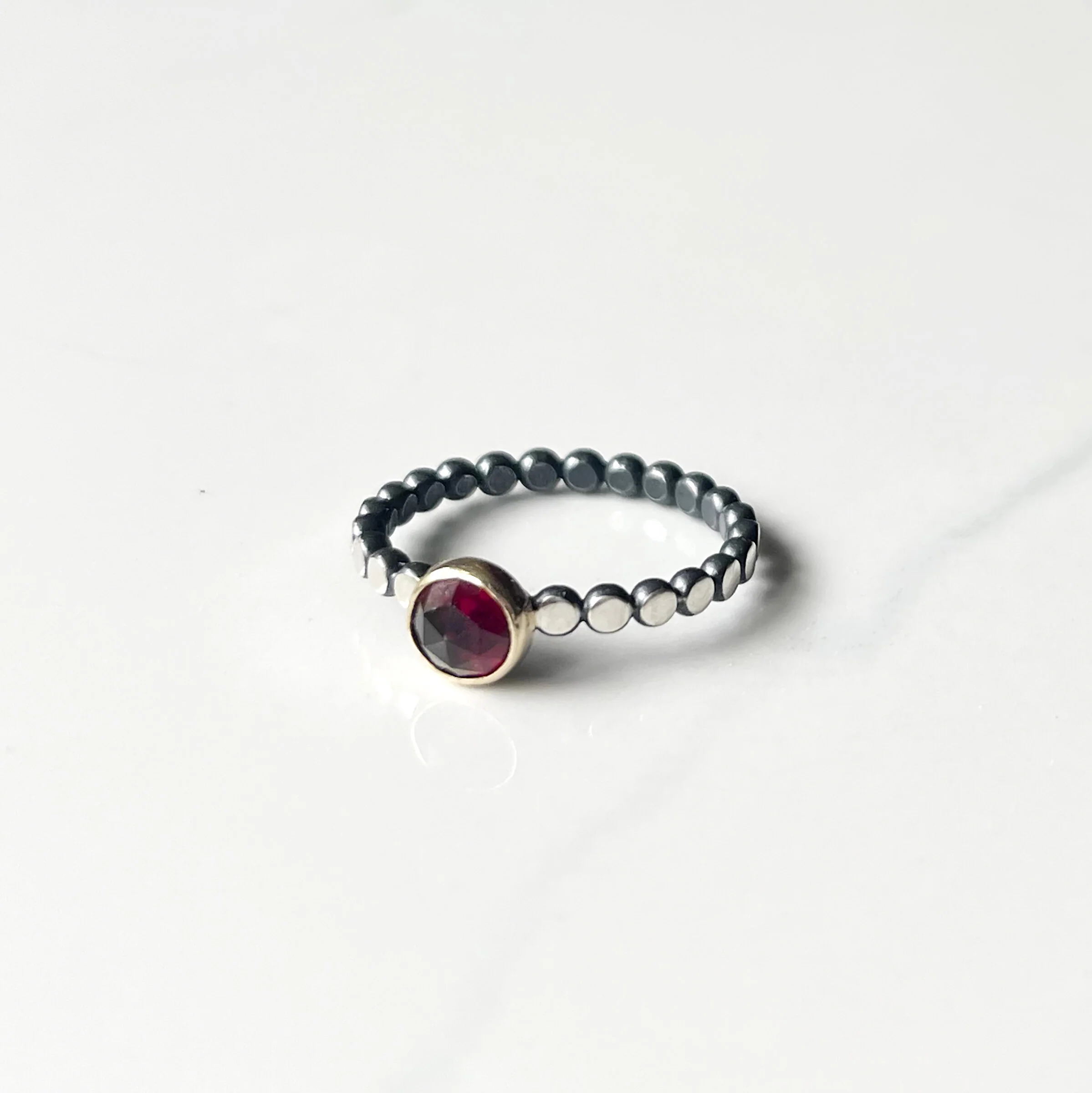 Pave Diamond Stacking Ring Set - Garnet, Stacking Ring Set - Image 2