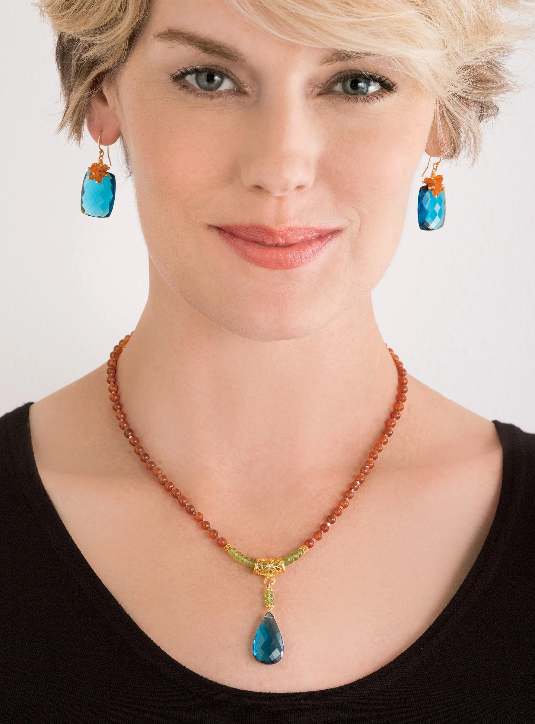 London Blue Quartz and Carnelian Earrings - Image 2