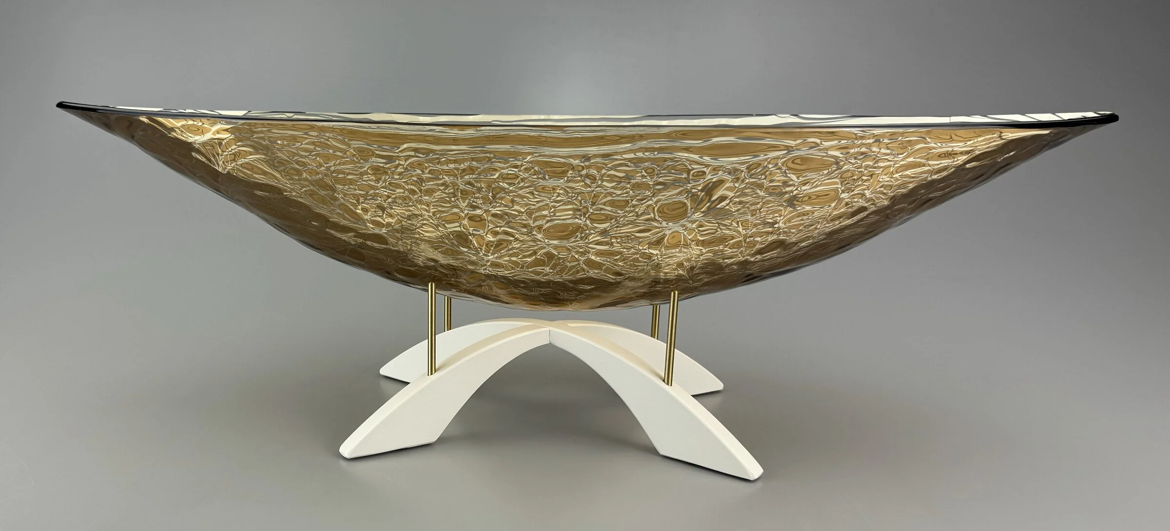 Golden Sunset Boat on Intersecting Arch Pedestal