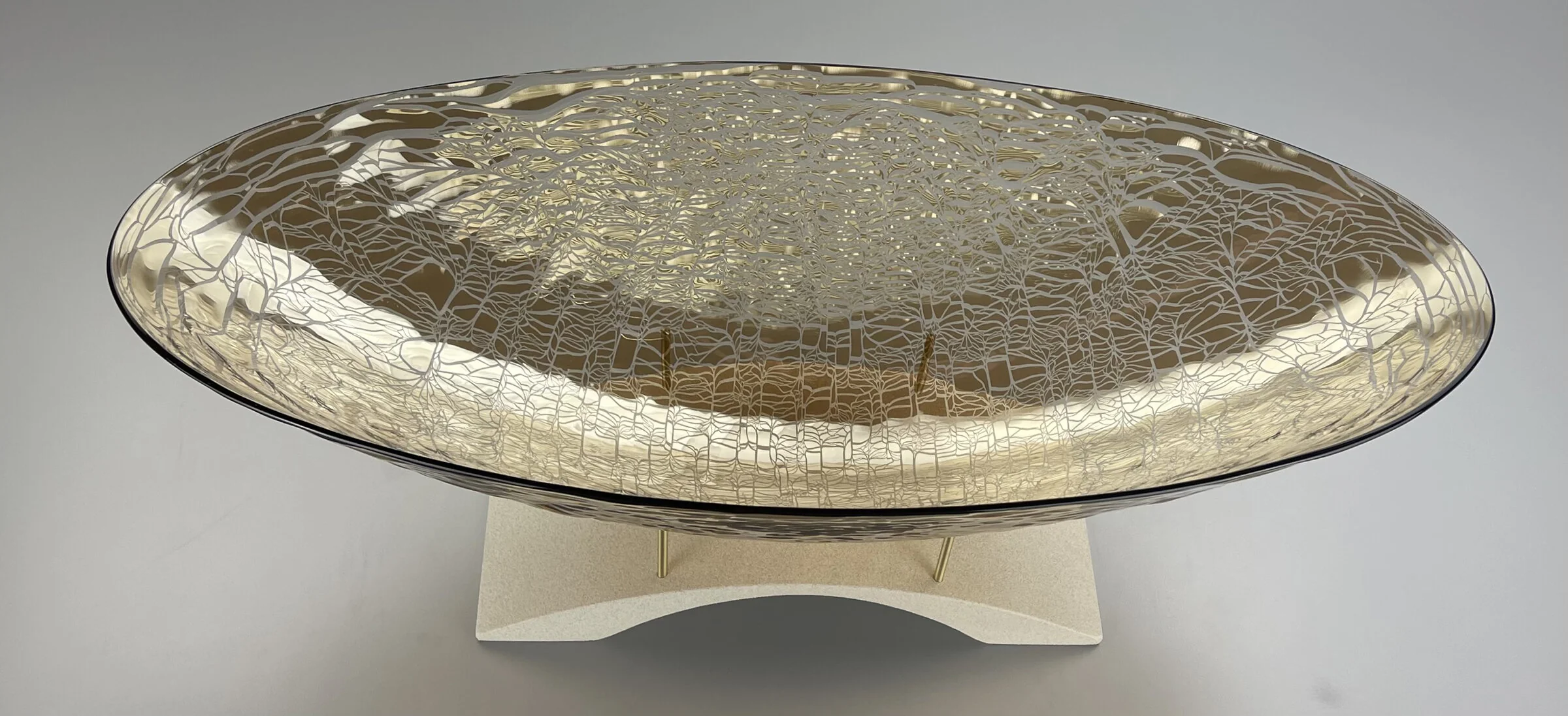 Golden Sunset Oval Vessel with Arch Pedestal - Image 2