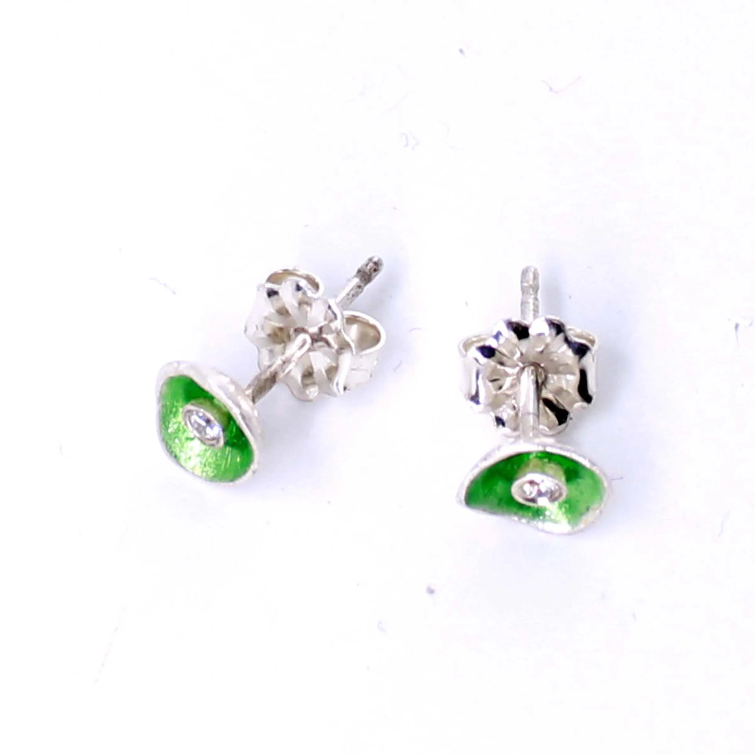 Grass Green Enamel & Diamond Earrings - Image 2