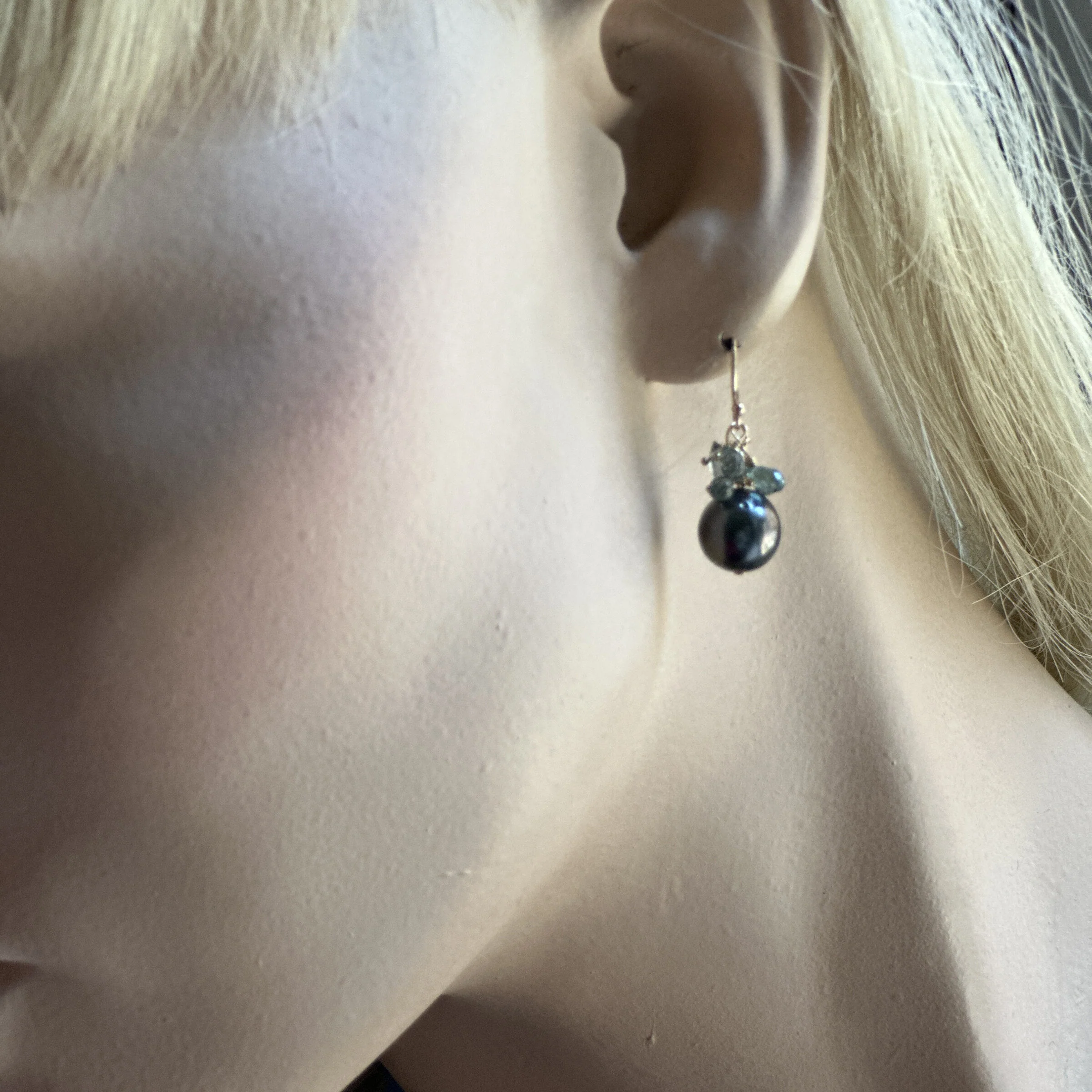 Gray Sapphire & Tahitian Pearl Earrings - Image 3