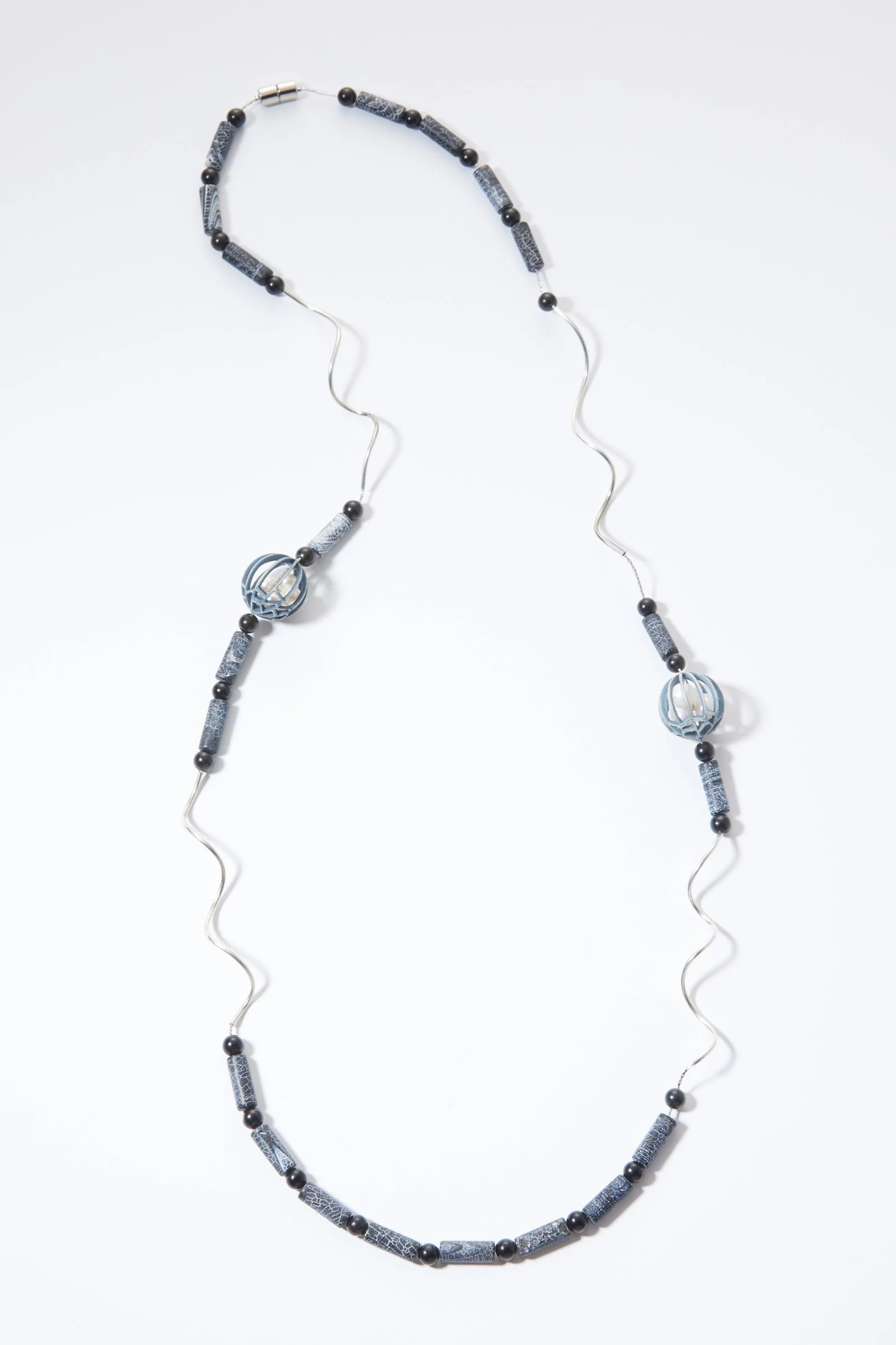 Gray Weathered Stone, Globe and pearl Necklace - Gray Weathered Stone, Globe and pearl Necklace - Image 2