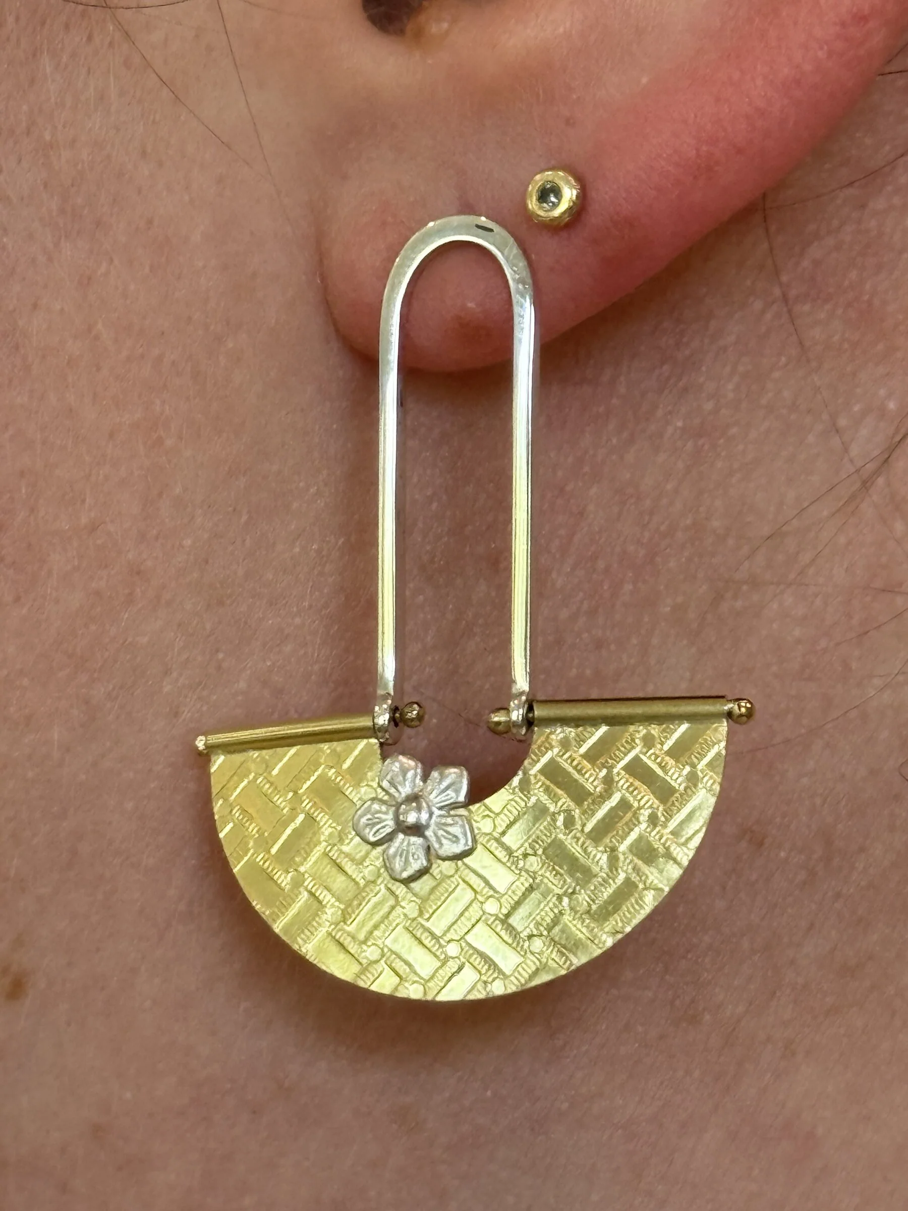 Half-Moon Basketweave Dangle Earrings - Image 3