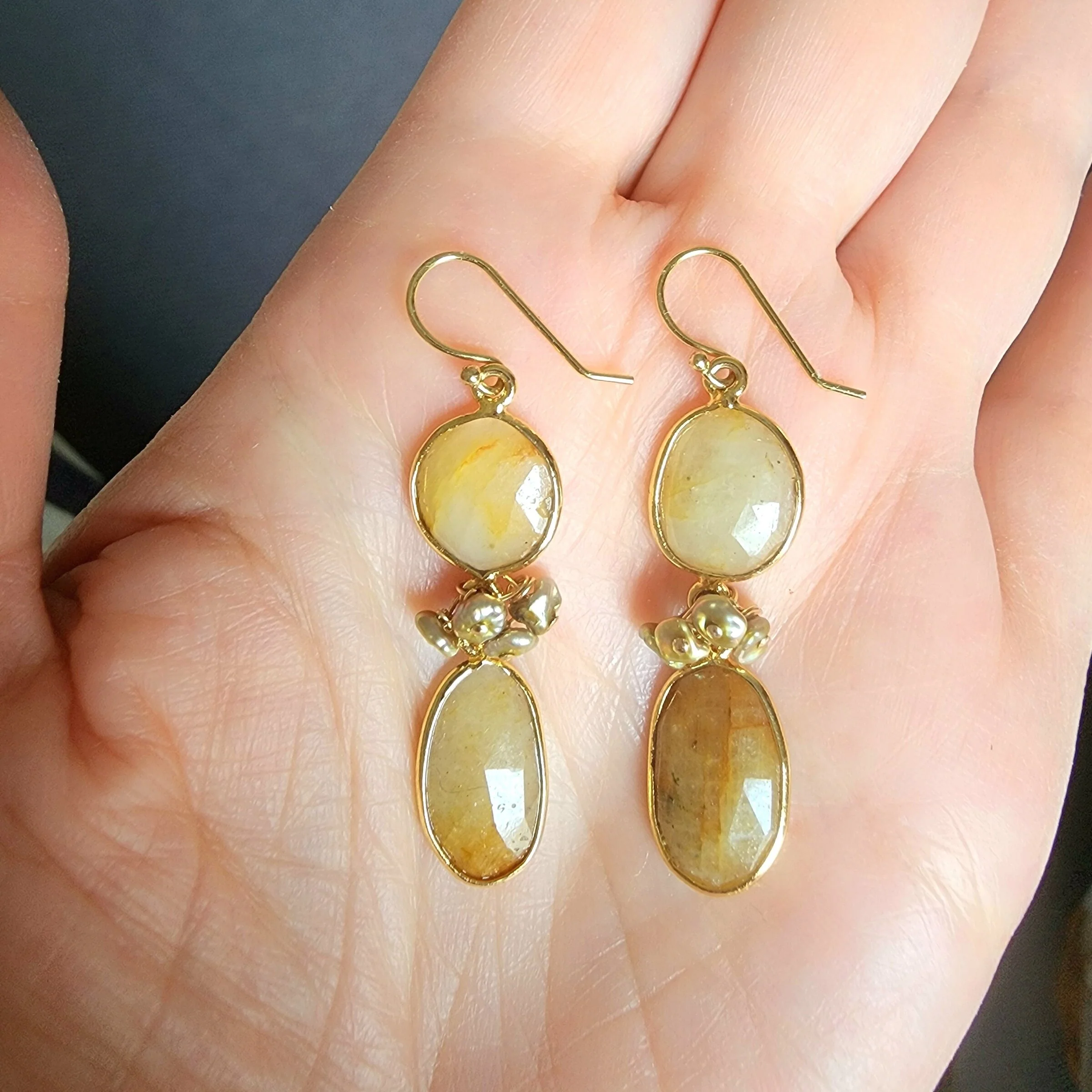 Harvest Gold Sapphire & Pearl Earrings - Image 2