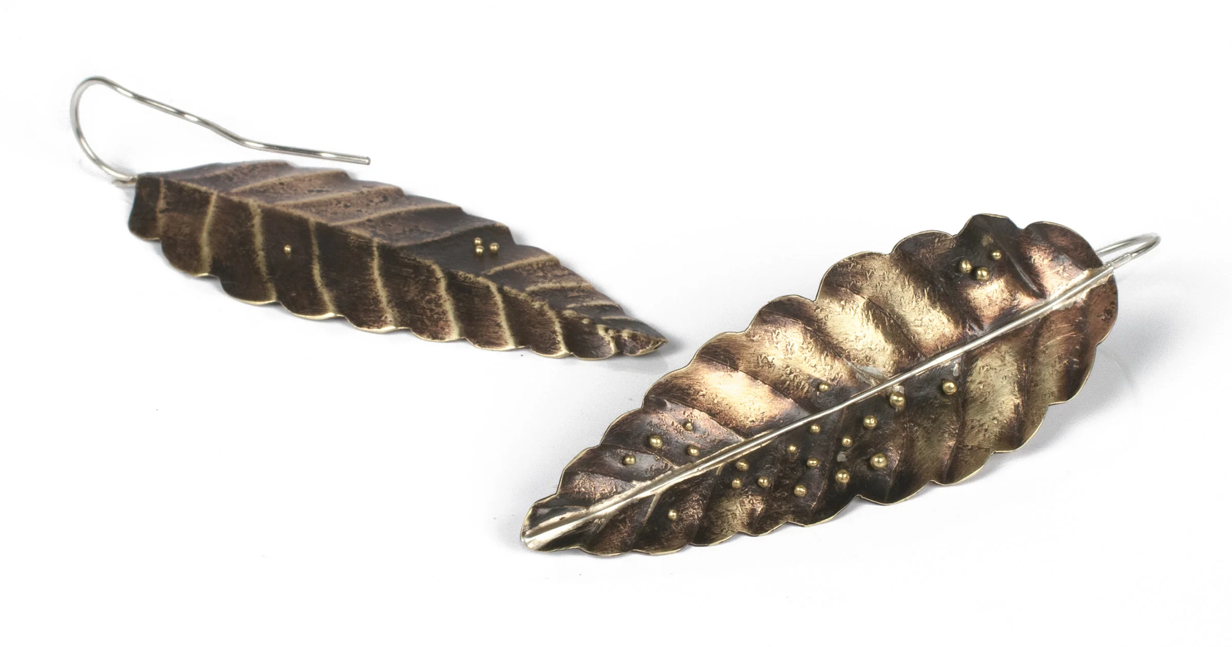 Insect Eggs on Elm Leaf Earrings - Image 2