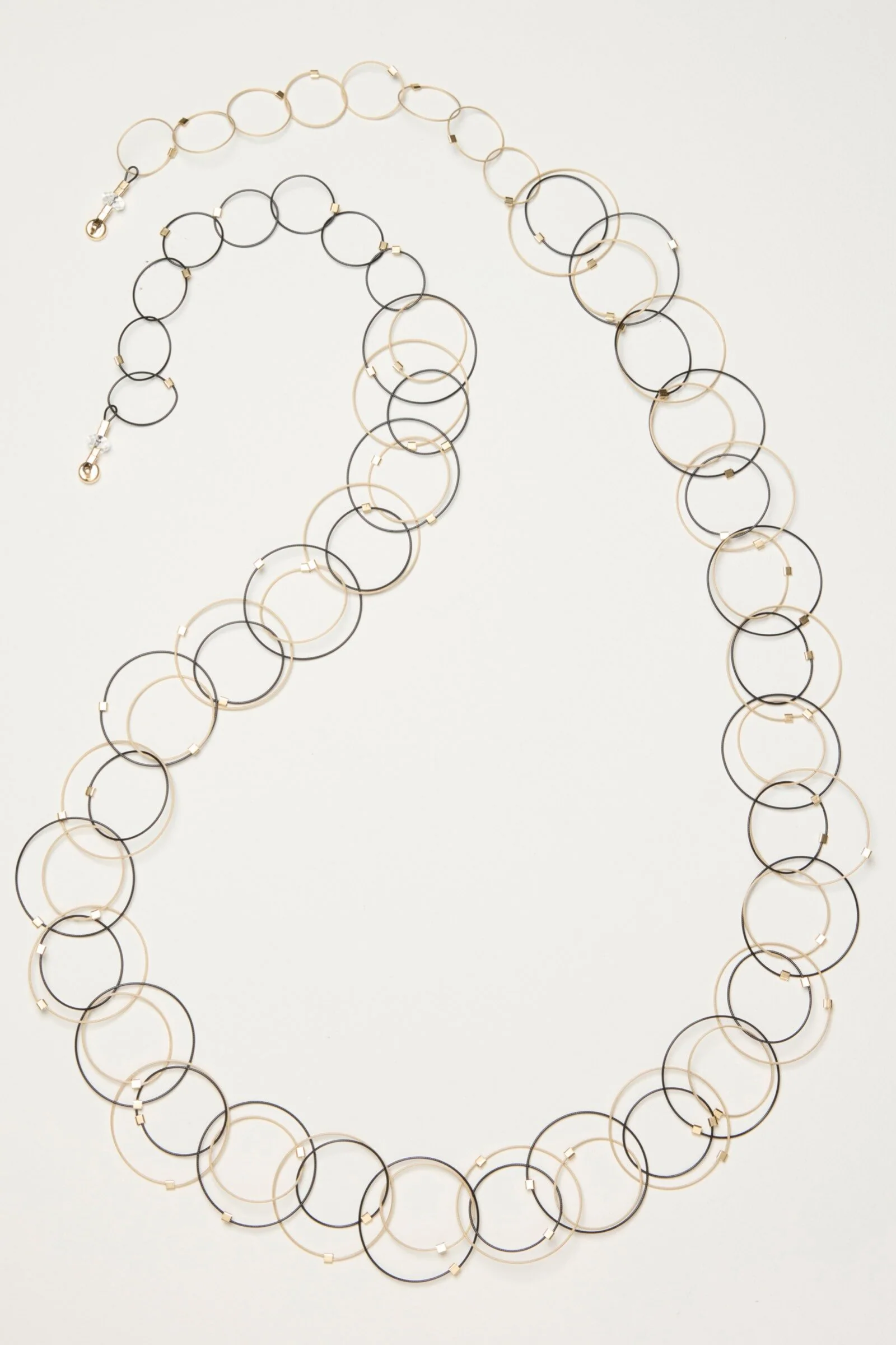 Interlocking XL Necklace - Black/Gold Cable & Gold Details, 40"L
