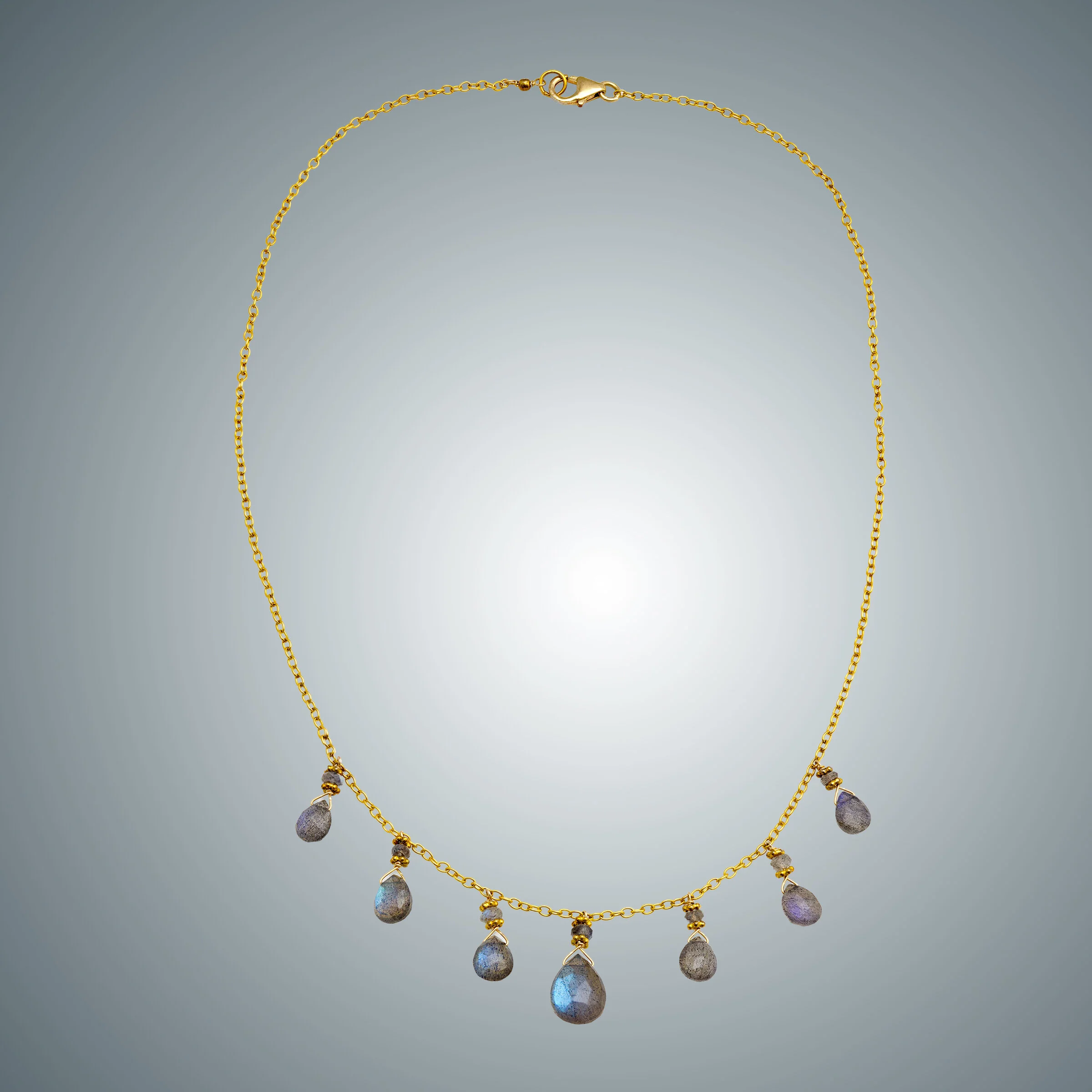 Labradorite Teardrops & Gold-filled Chain Necklace
