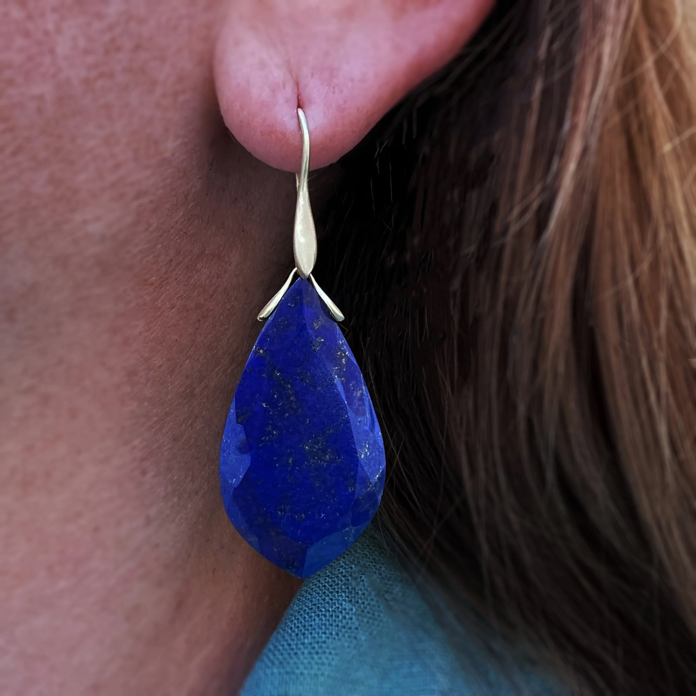 Lapis Leaf Trapeze Earrings - Image 2