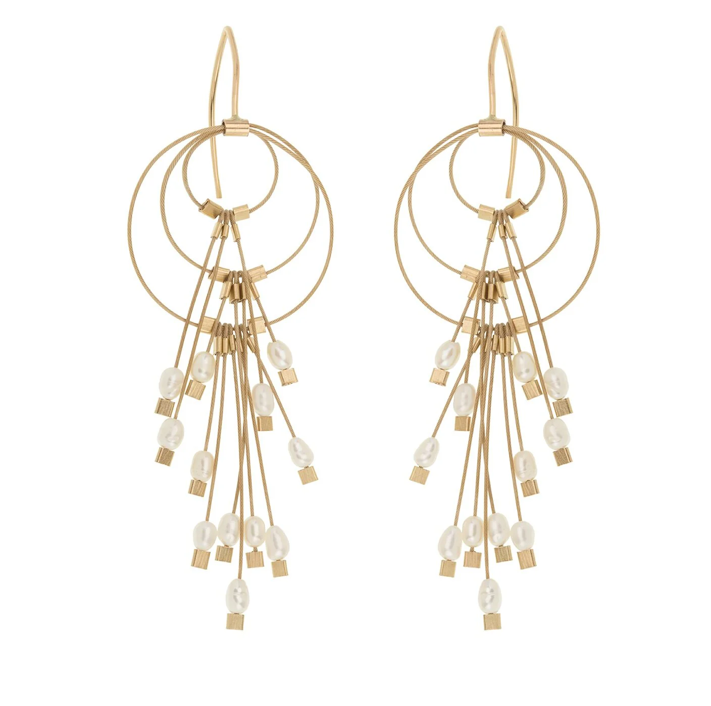Large Aerial Earrings - White Pearl, Gold Cable & Gold Details