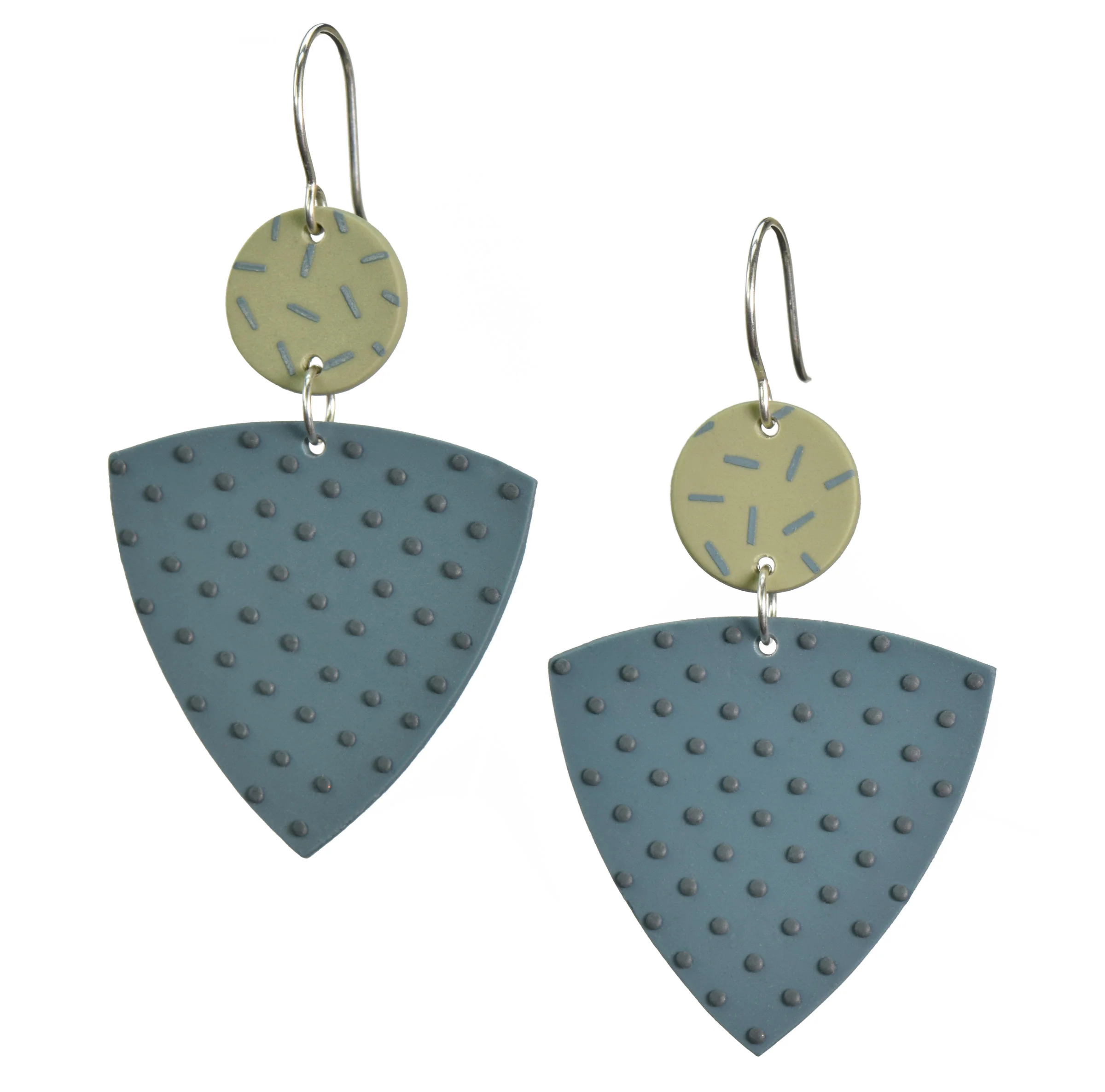 Large Triangle Earrings - Dark Teal with Dots