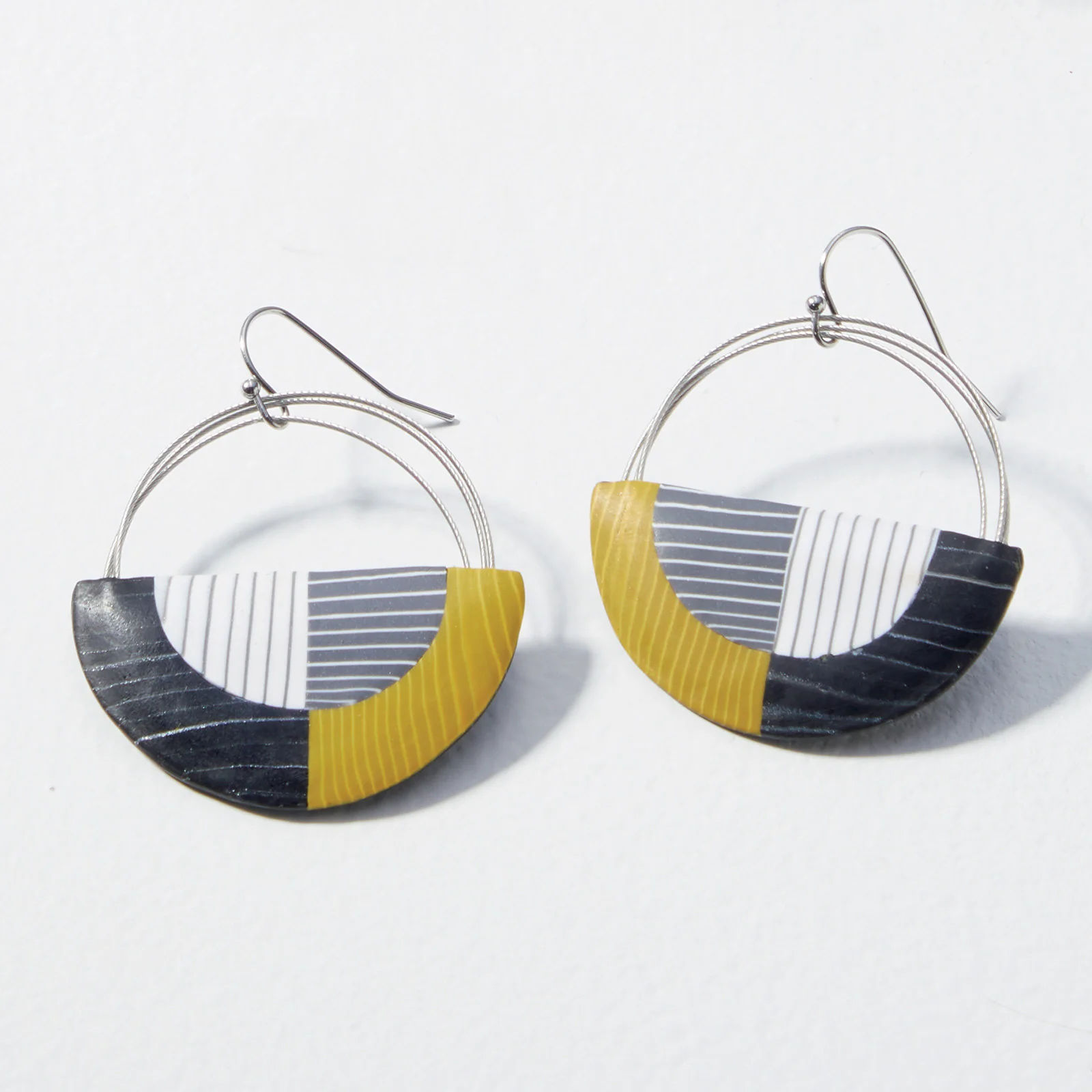 Large Wire Stripe Loop Earrings - Chartreuse Quadrant