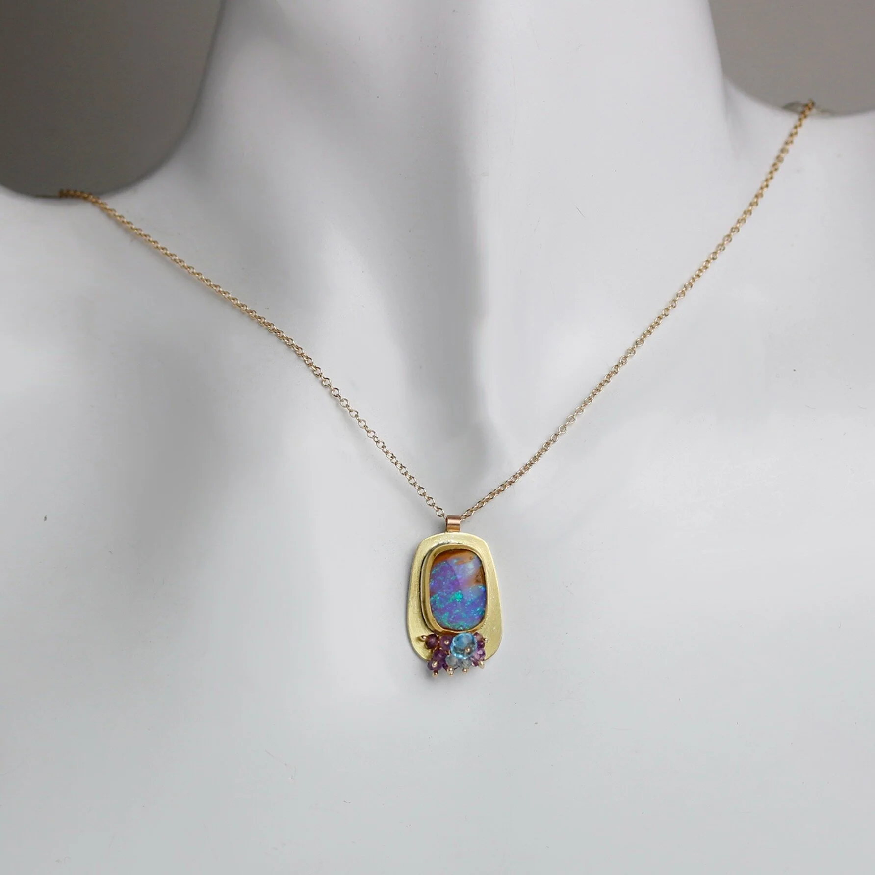 Lavender Boulder Opal & Sapphire Cluster Pendant - Image 3